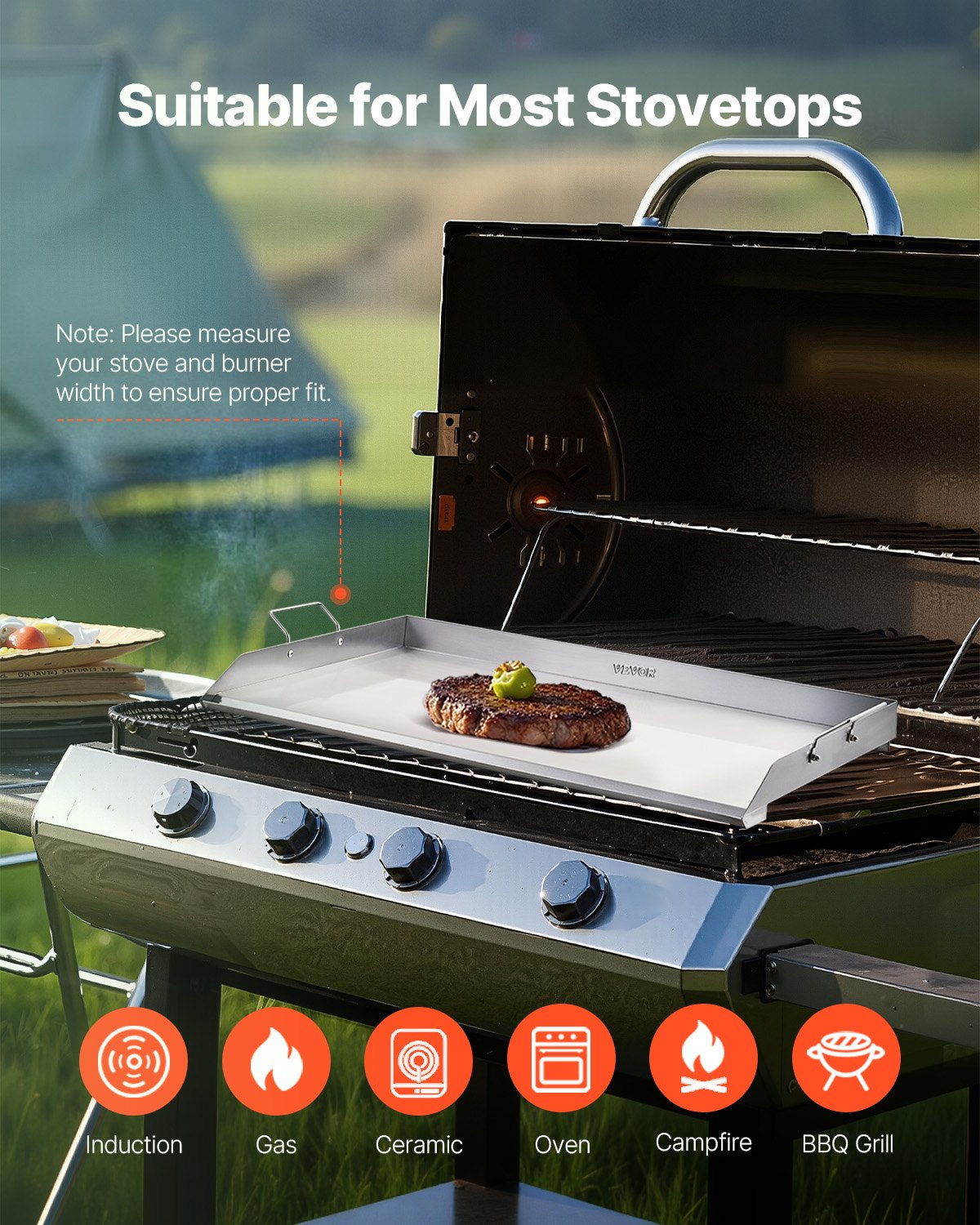 36x22 in Flat Top Griddle Stainless Steel Universal BBQ Grill Pan Cookware V952-DCJPBXG3622I9S4M3V0