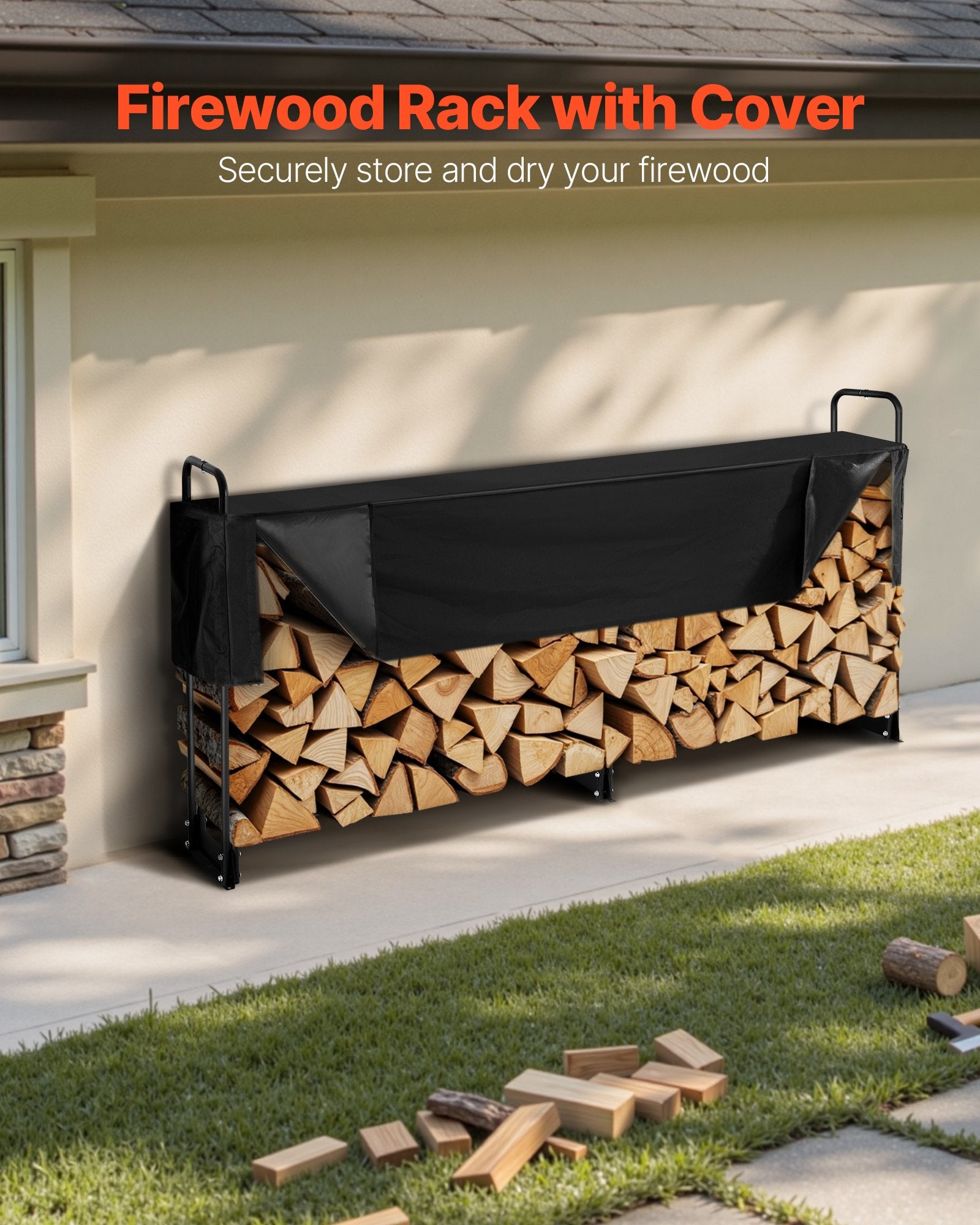 Firewood Rack with Waterproof Cover, 257 x 36 x 117 cm Outdoor Firewood Holder, 660lb Weight Capacity, 1/2 V952-DCJPSYGNJB102MUXJV0