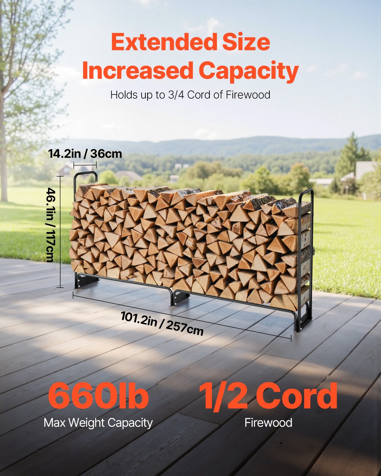 Firewood Rack with Waterproof Cover, 257 x 36 x 117 cm Outdoor Firewood Holder, 660lb Weight Capacity, 1/2 V952-DCJPSYGNJB102MUXJV0