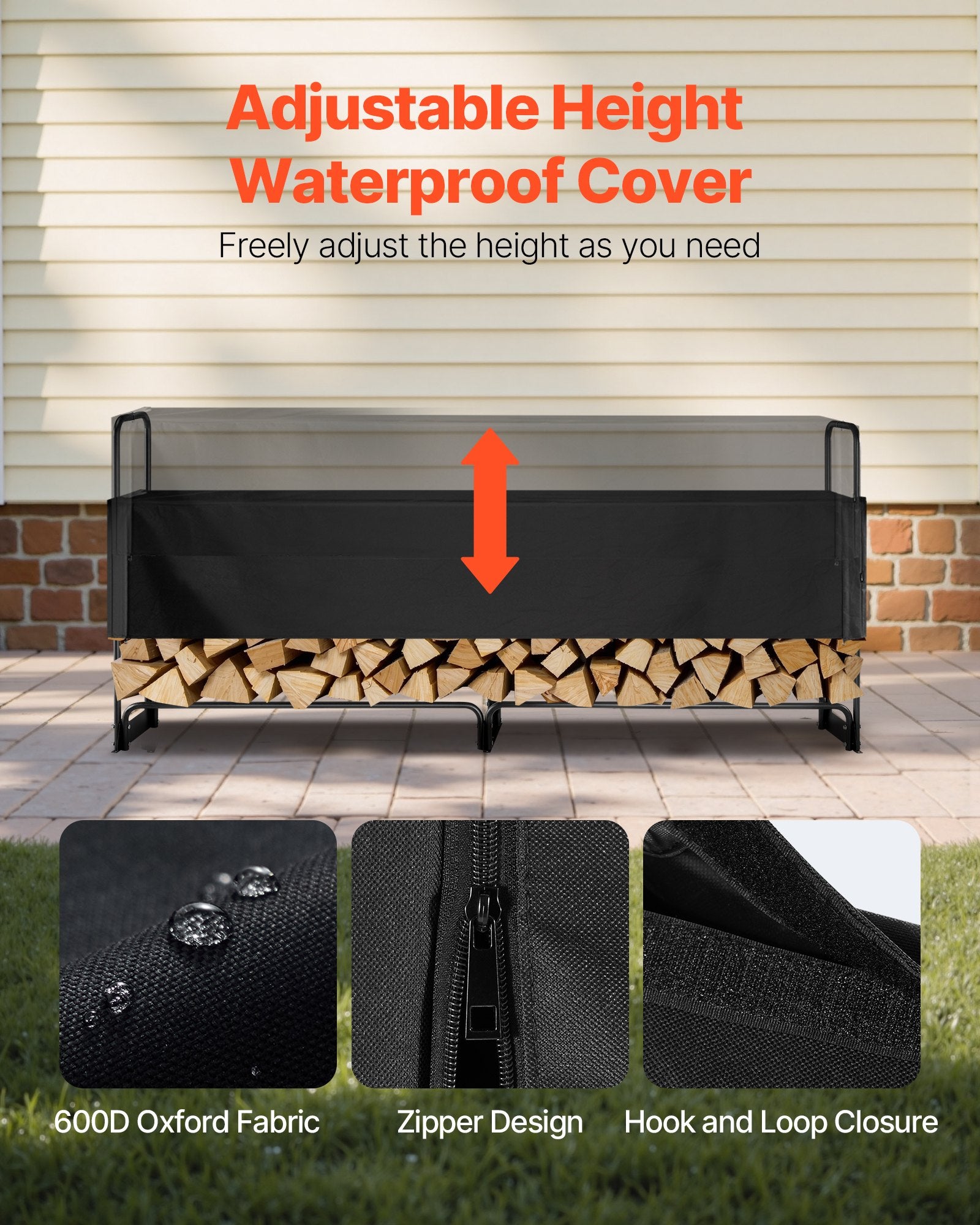Firewood Rack with Waterproof Cover, 257 x 36 x 117 cm Outdoor Firewood Holder, 660lb Weight Capacity, 1/2 V952-DCJPSYGNJB102MUXJV0