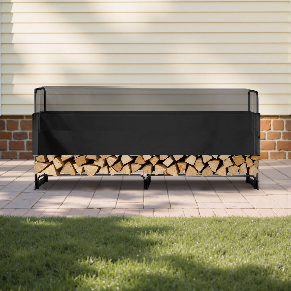 Firewood Rack with Waterproof Cover, 257 x 36 x 117 cm Outdoor Firewood Holder, 660lb Weight Capacity, 1/2 V952-DCJPSYGNJB102MUXJV0