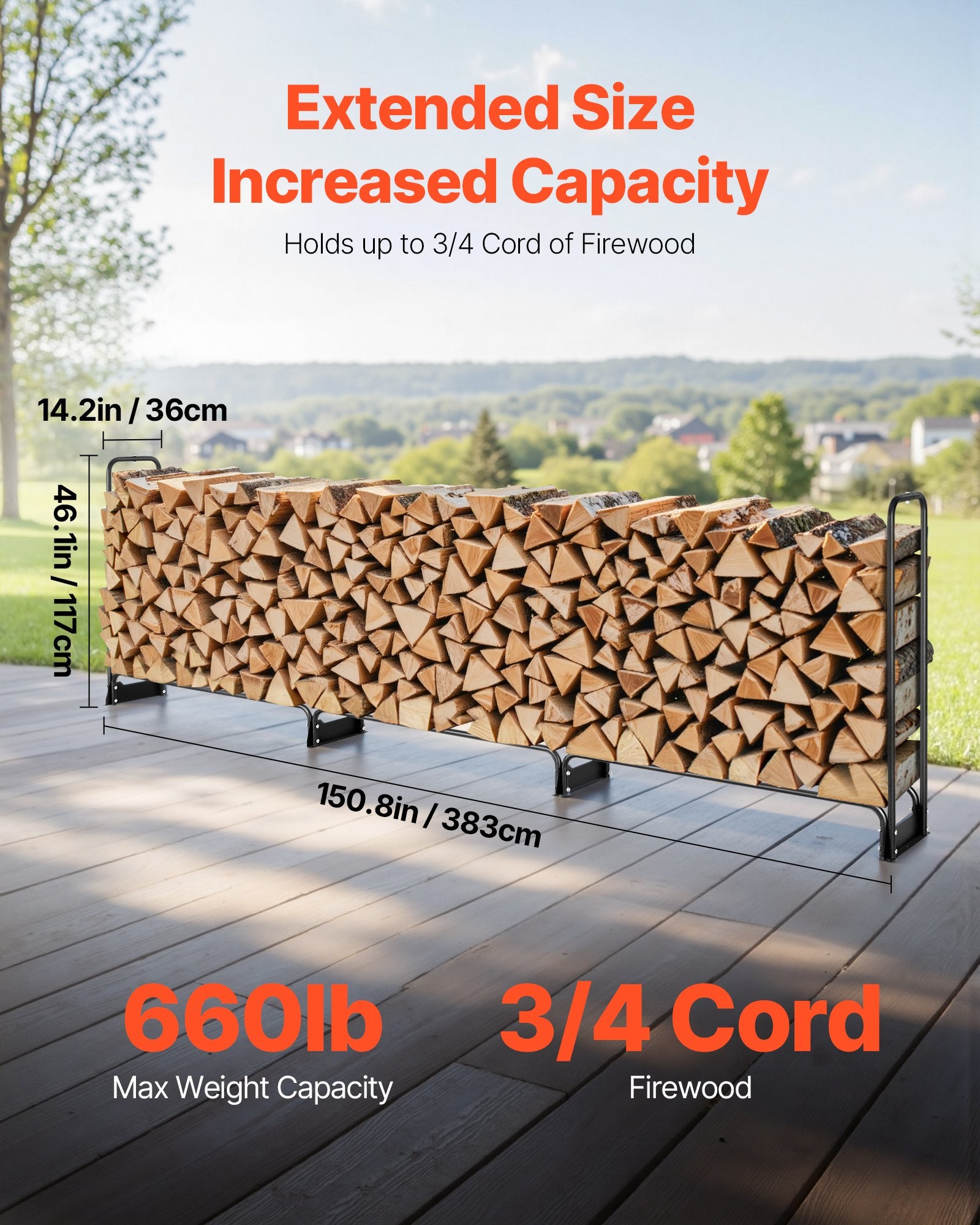 Firewood Rack with Waterproof Cover, 383 x 36 x 117 cm Outdoor Firewood Holder, 660lb Weight Capacity, 1/2 V952-DCJPSYGNJB152FGMBV0
