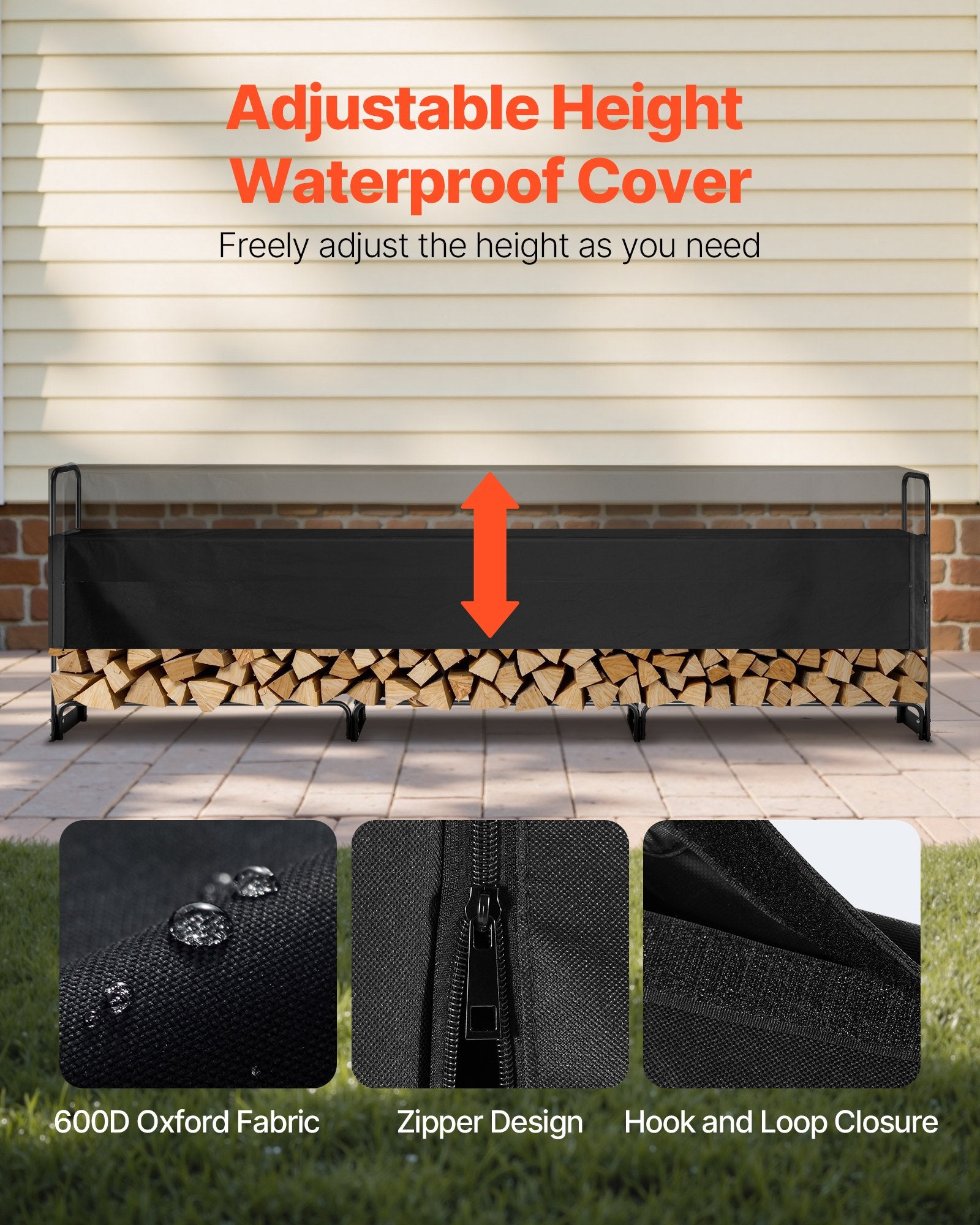 Firewood Rack with Waterproof Cover, 383 x 36 x 117 cm Outdoor Firewood Holder, 660lb Weight Capacity, 1/2 V952-DCJPSYGNJB152FGMBV0