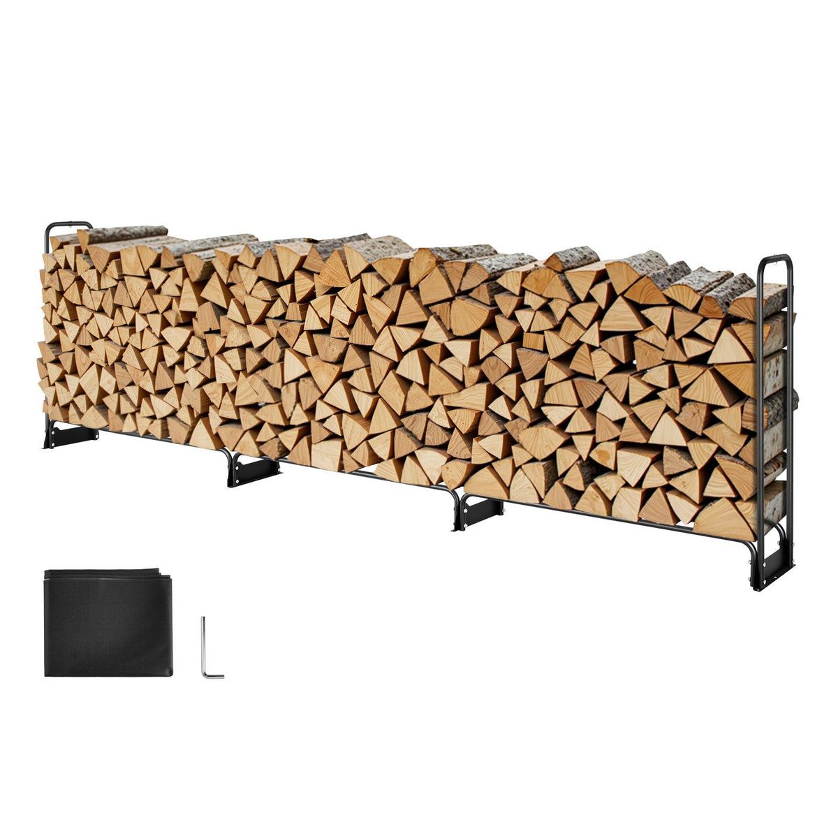 Firewood Rack with Waterproof Cover, 383 x 36 x 117 cm Outdoor Firewood Holder, 660lb Weight Capacity, 1/2 V952-DCJPSYGNJB152FGMBV0