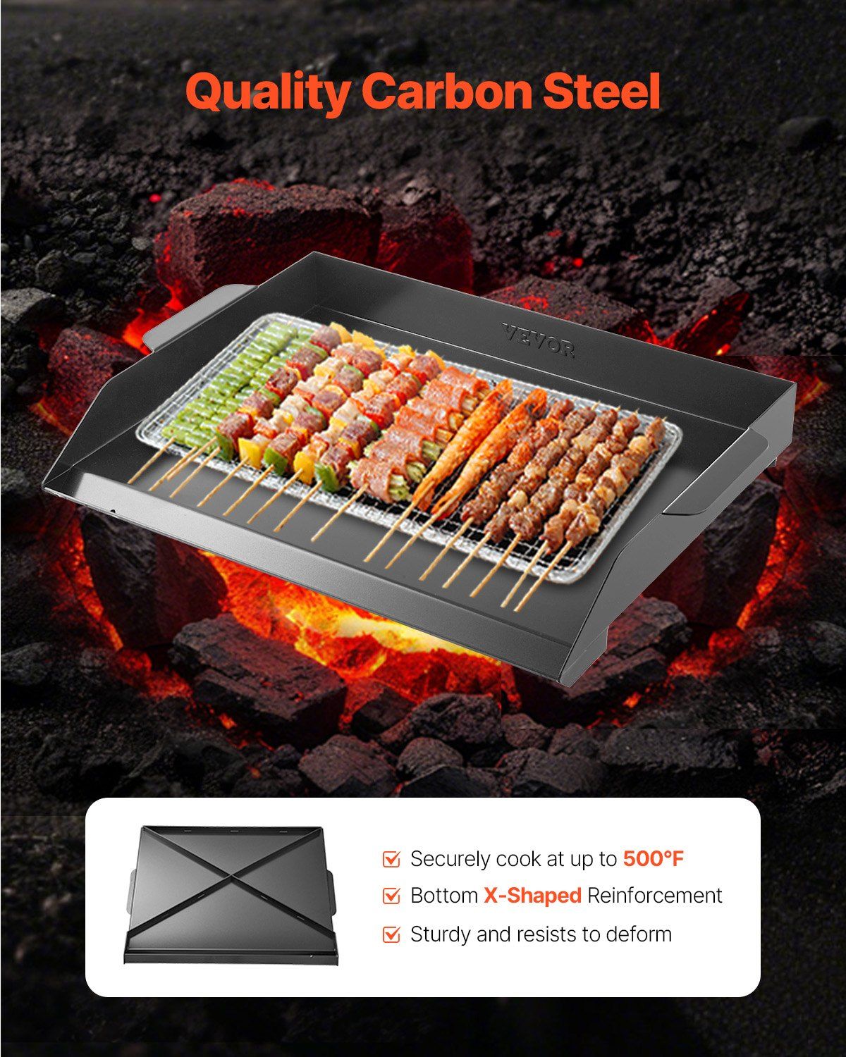 Carbon Steel Griddle, 22x16 inch Universal Flat Top Rectangular Plate, Gas Grill Griddle for BBQ Grill, V952-DCJPTG2016INSC89SV0