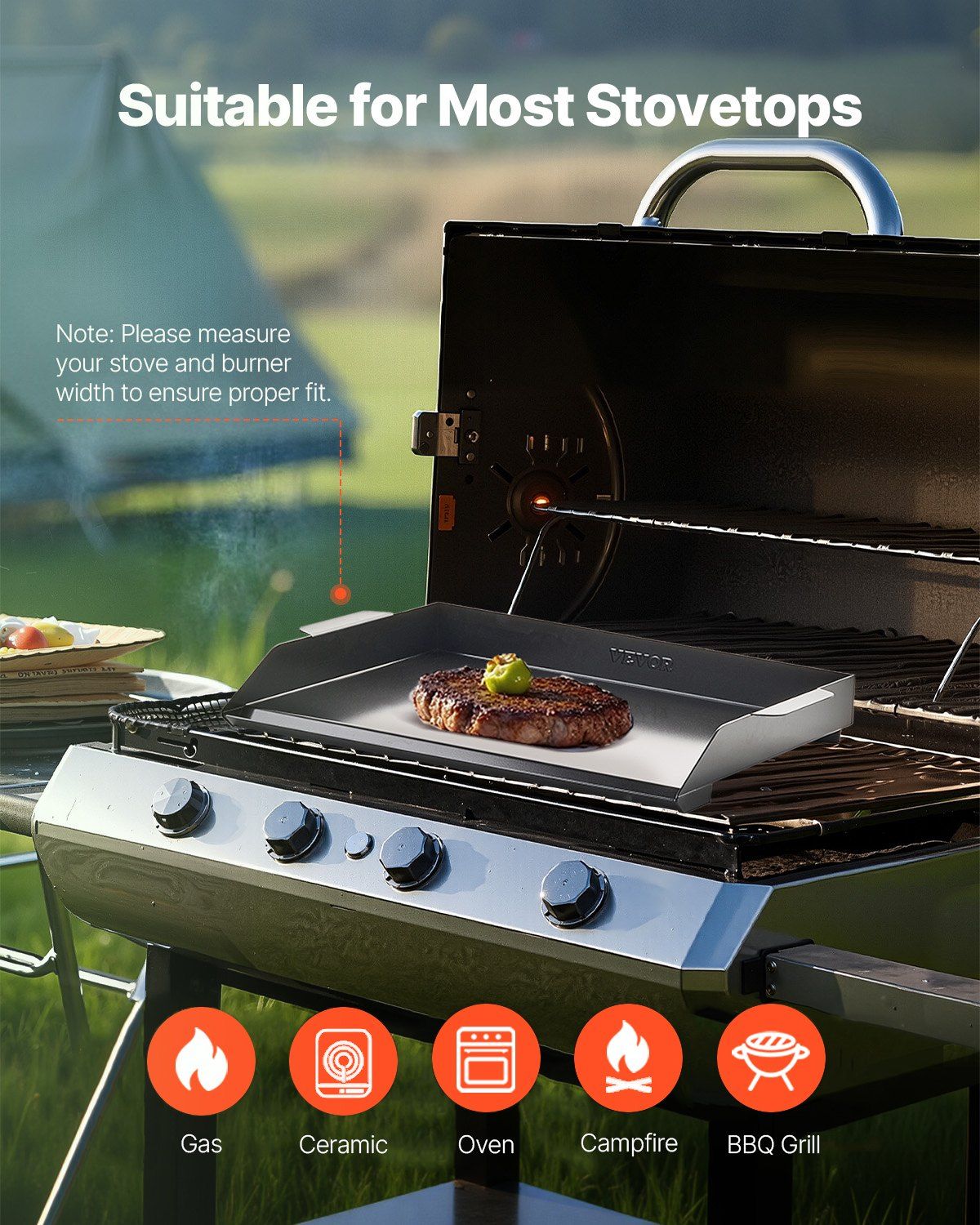 Carbon Steel Griddle, 22x16 inch Universal Flat Top Rectangular Plate, Gas Grill Griddle for BBQ Grill, V952-DCJPTG2016INSC89SV0
