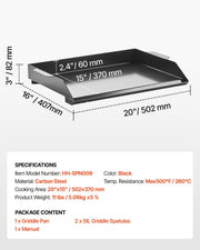 Carbon Steel Griddle, 22x16 inch Universal Flat Top Rectangular Plate, Gas Grill Griddle for BBQ Grill, V952-DCJPTG2016INSC89SV0