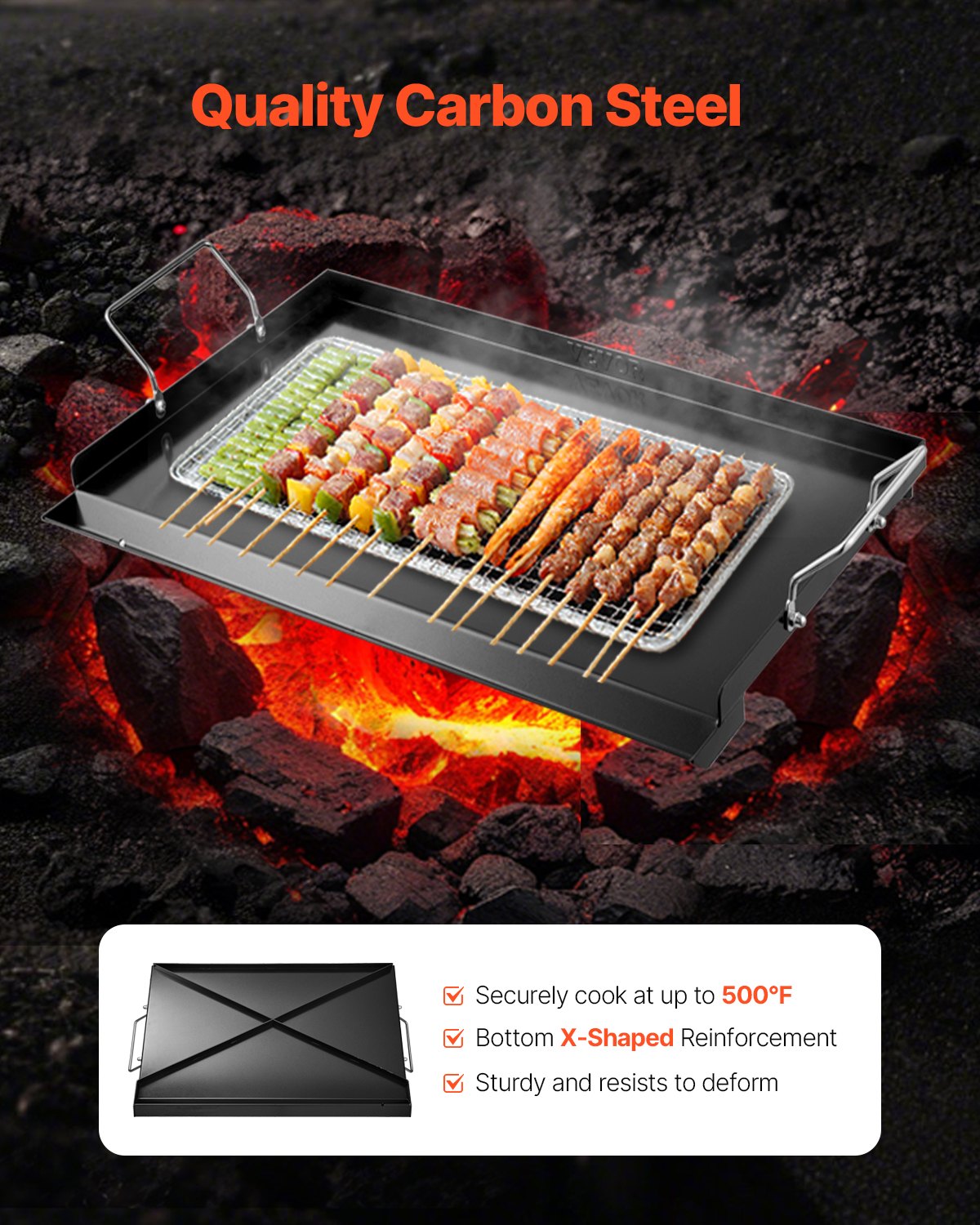 Carbon Steel Griddle, 24x16 inch Universal Flat Top Rectangular Plate, Gas Grill Griddle for BBQ Grill, V952-DCJPTG2416IN6RCEUV0