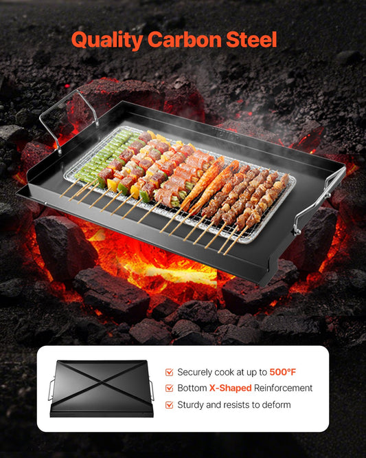 Carbon Steel Griddle, 24x16 inch Universal Flat Top Rectangular Plate, Gas Grill Griddle for BBQ Grill, V952-DCJPTG2416IN6RCEUV0