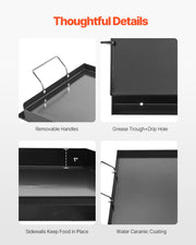 Carbon Steel Griddle, 24x16 inch Universal Flat Top Rectangular Plate, Gas Grill Griddle for BBQ Grill, V952-DCJPTG2416IN6RCEUV0