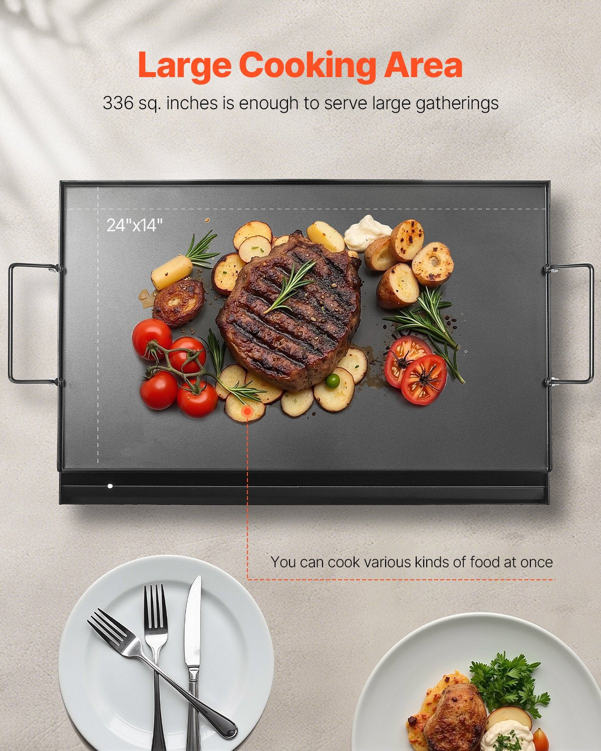 Carbon Steel Griddle, 24x16 inch Universal Flat Top Rectangular Plate, Gas Grill Griddle for BBQ Grill, V952-DCJPTG2416IN6RCEUV0