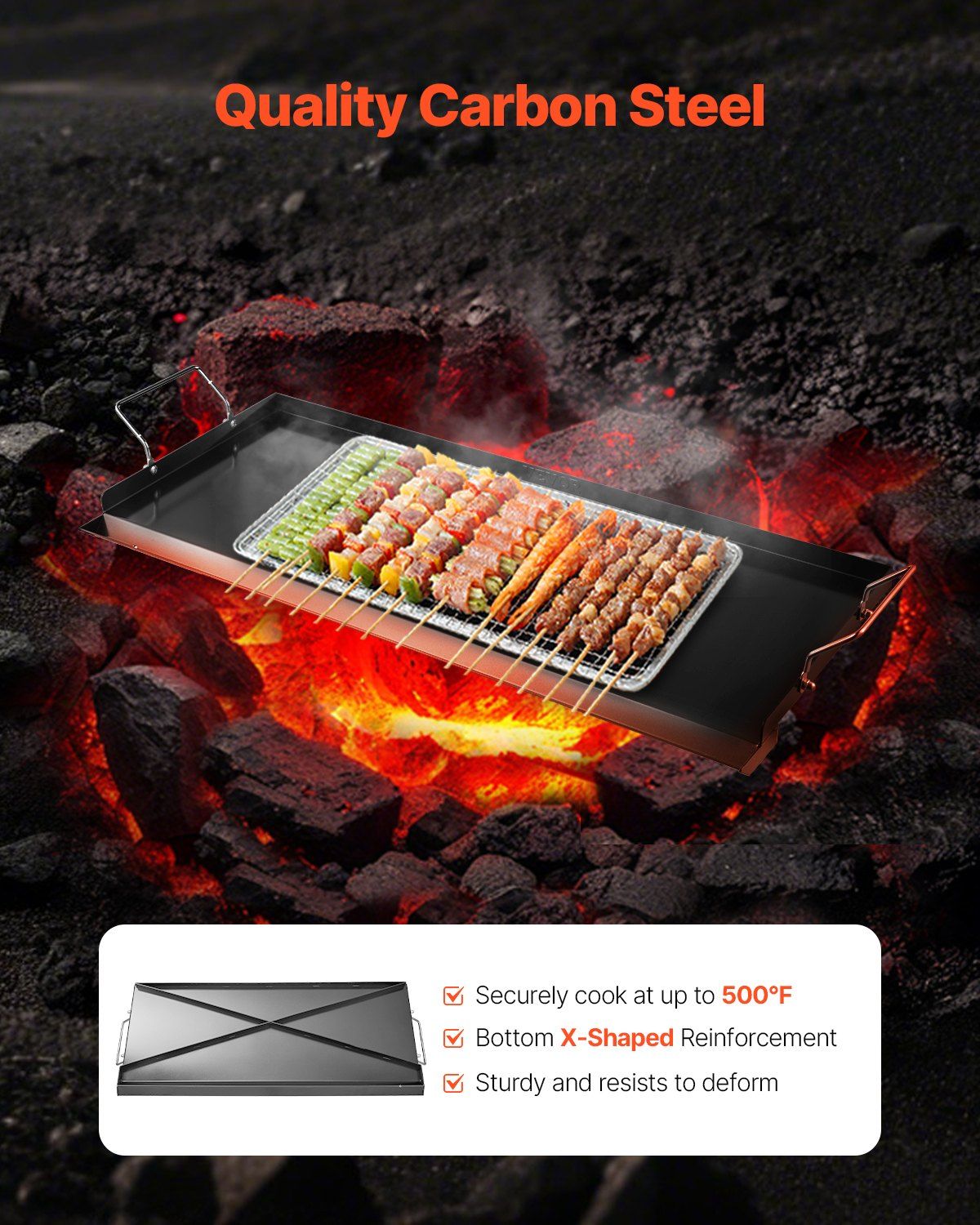 Carbon Steel Griddle, 32x14 inch Universal Flat Top Rectangular Plate, Gas Grill Griddle for BBQ Grill, V952-DCJPTG3214INVTJ16V0
