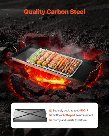 Carbon Steel Griddle, 32x14 inch Universal Flat Top Rectangular Plate, Gas Grill Griddle for BBQ Grill, V952-DCJPTG3214INVTJ16V0