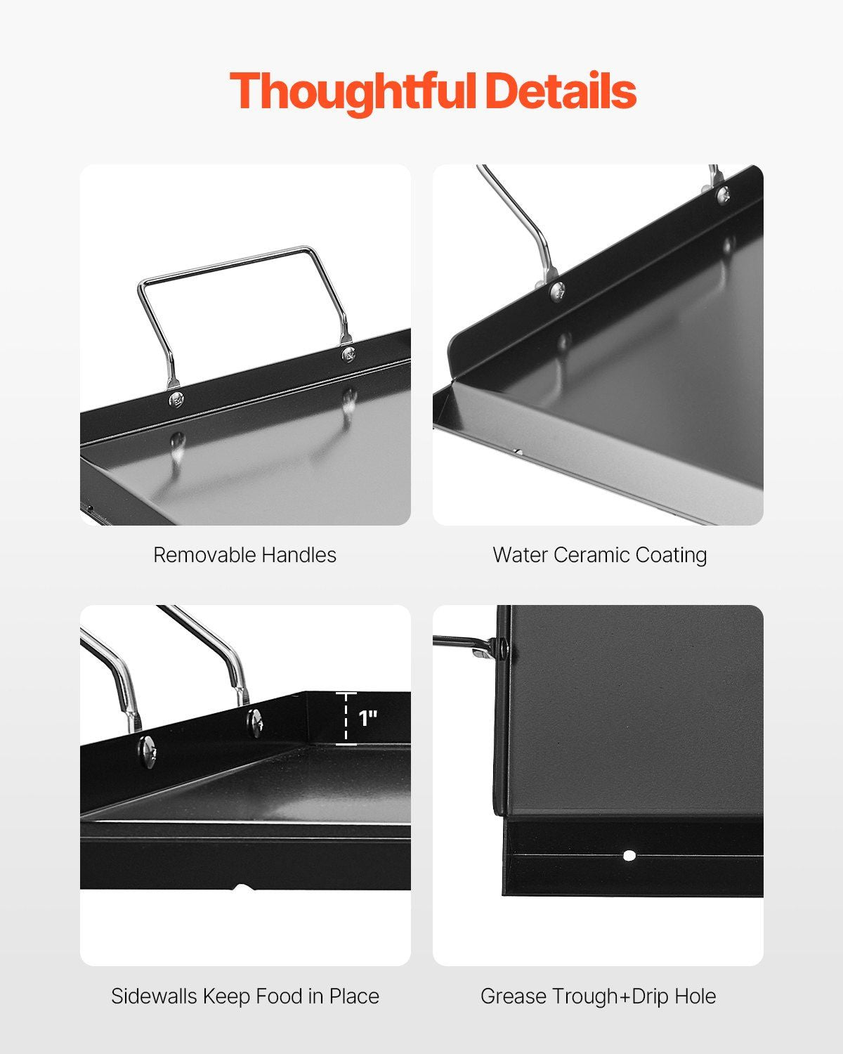 Carbon Steel Griddle, 32x14 inch Universal Flat Top Rectangular Plate, Gas Grill Griddle for BBQ Grill, V952-DCJPTG3214INVTJ16V0