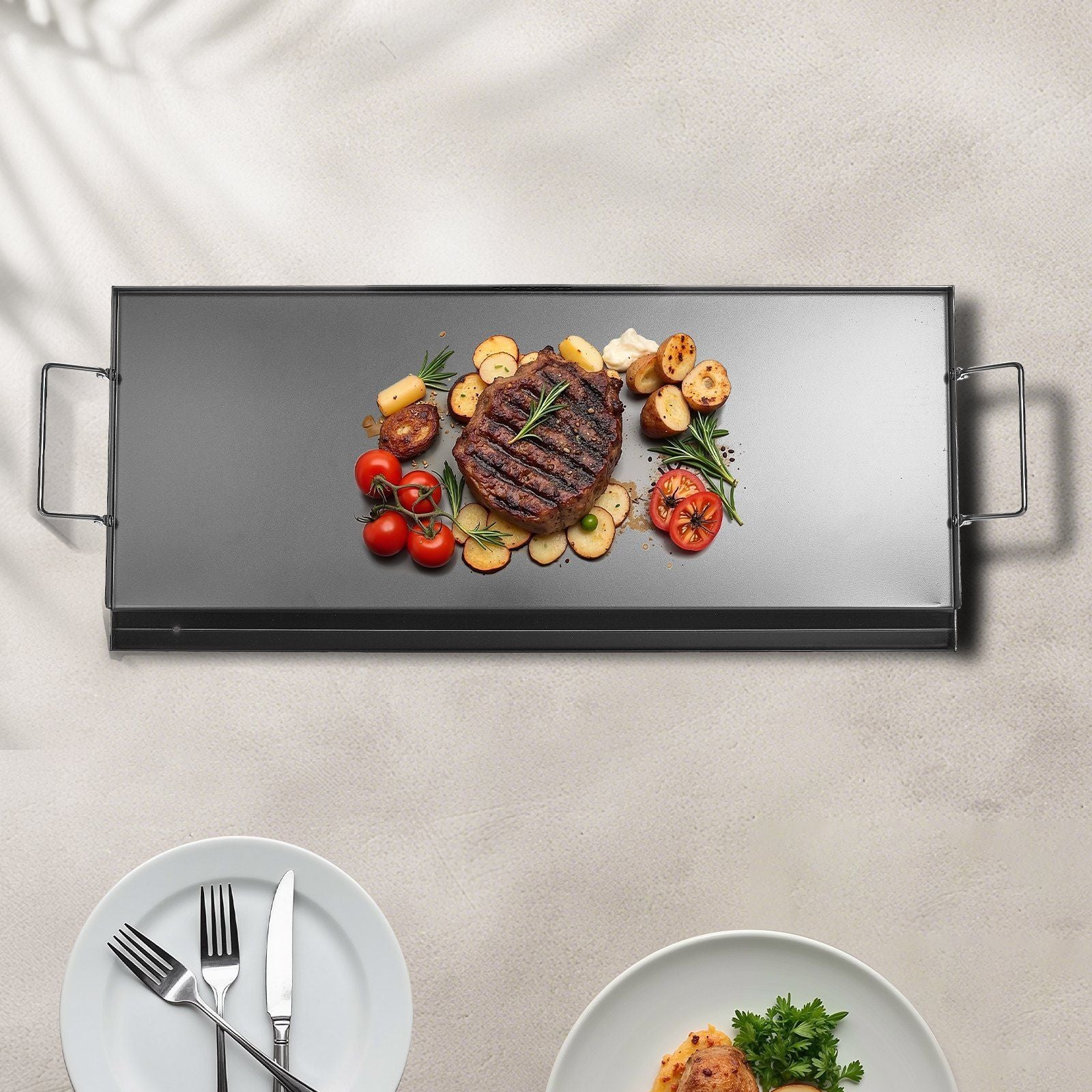 Carbon Steel Griddle, 32x14 inch Universal Flat Top Rectangular Plate, Gas Grill Griddle for BBQ Grill, V952-DCJPTG3214INVTJ16V0