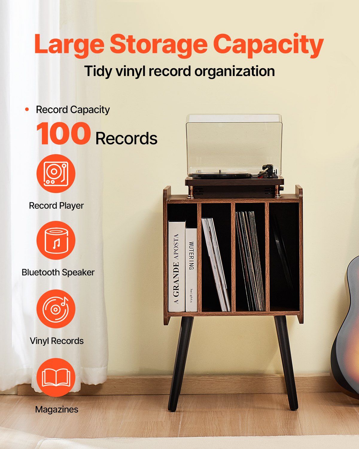 Record Player Stand, 2 Tiers Turntable Stand with 4 Cabinets, Holds up to 100 Albums, Wooden Vinyl Record V952-DCJZJDLK2CMZ4P6V1V0