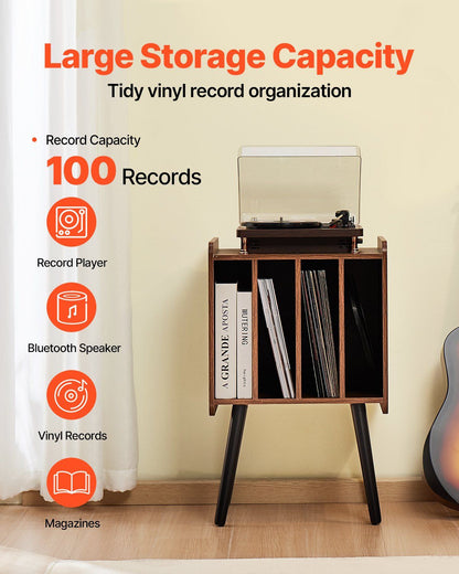 Record Player Stand, 2 Tiers Turntable Stand with 4 Cabinets, Holds up to 100 Albums, Wooden Vinyl Record V952-DCJZJDLK2CMZ4P6V1V0
