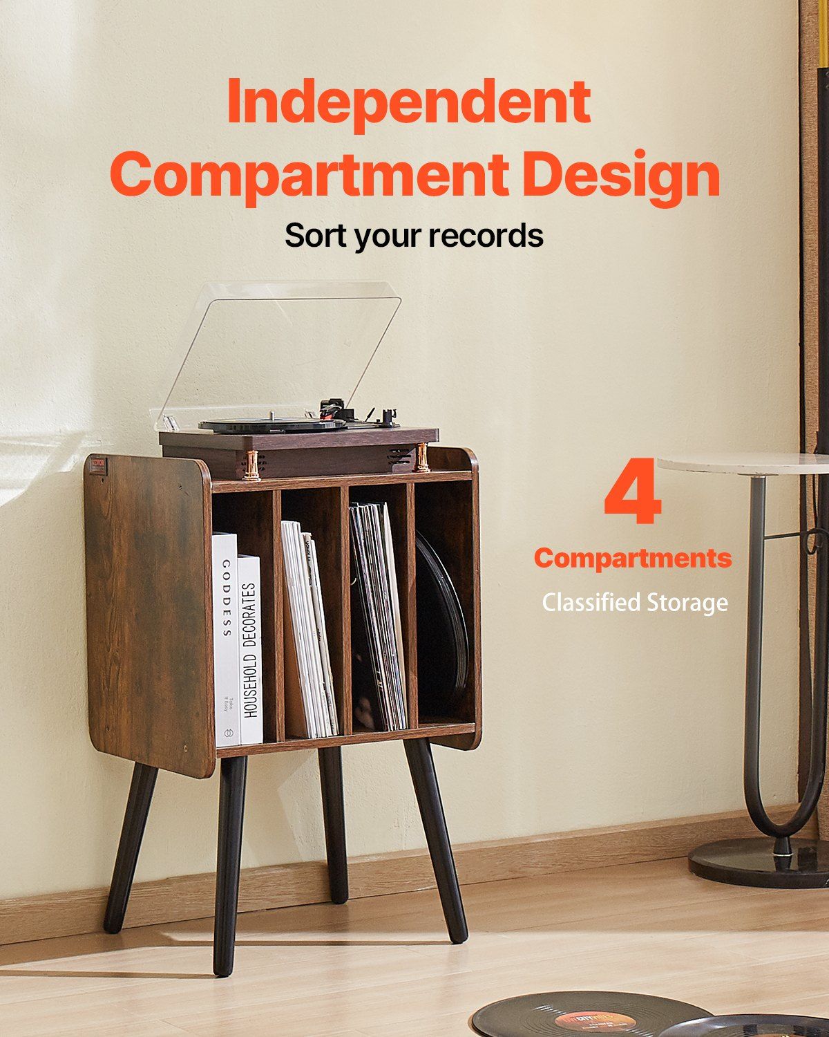 Record Player Stand, 2 Tiers Turntable Stand with 4 Cabinets, Holds up to 100 Albums, Wooden Vinyl Record V952-DCJZJDLK2CMZ4P6V1V0