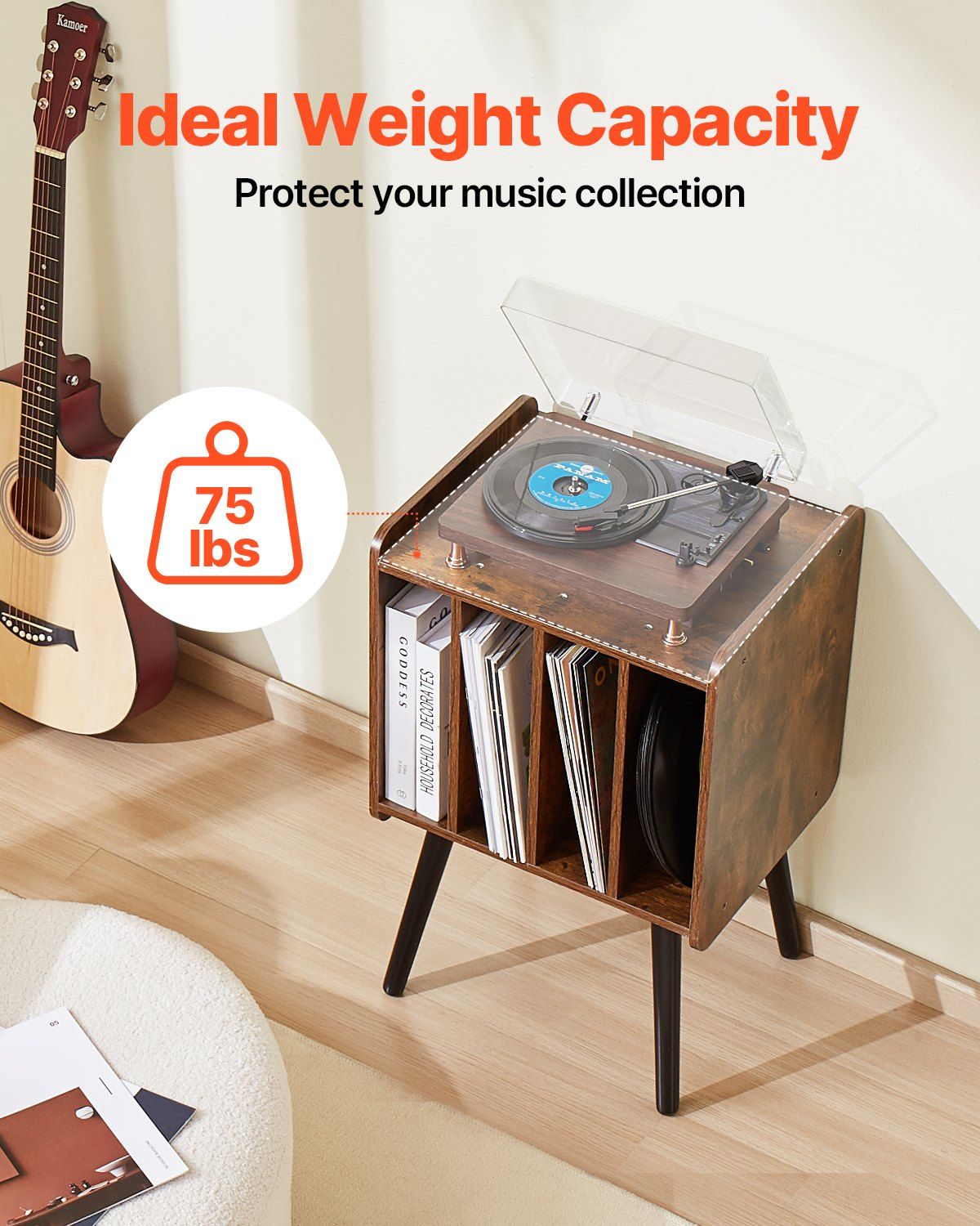 Record Player Stand, 2 Tiers Turntable Stand with 4 Cabinets, Holds up to 100 Albums, Wooden Vinyl Record V952-DCJZJDLK2CMZ4P6V1V0