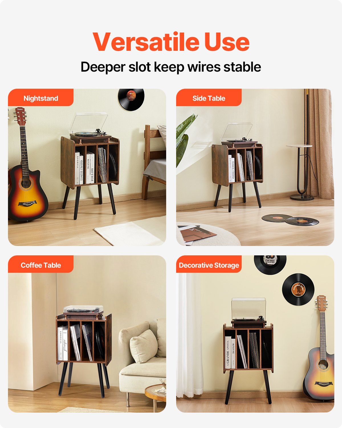 Record Player Stand, 2 Tiers Turntable Stand with 4 Cabinets, Holds up to 100 Albums, Wooden Vinyl Record V952-DCJZJDLK2CMZ4P6V1V0