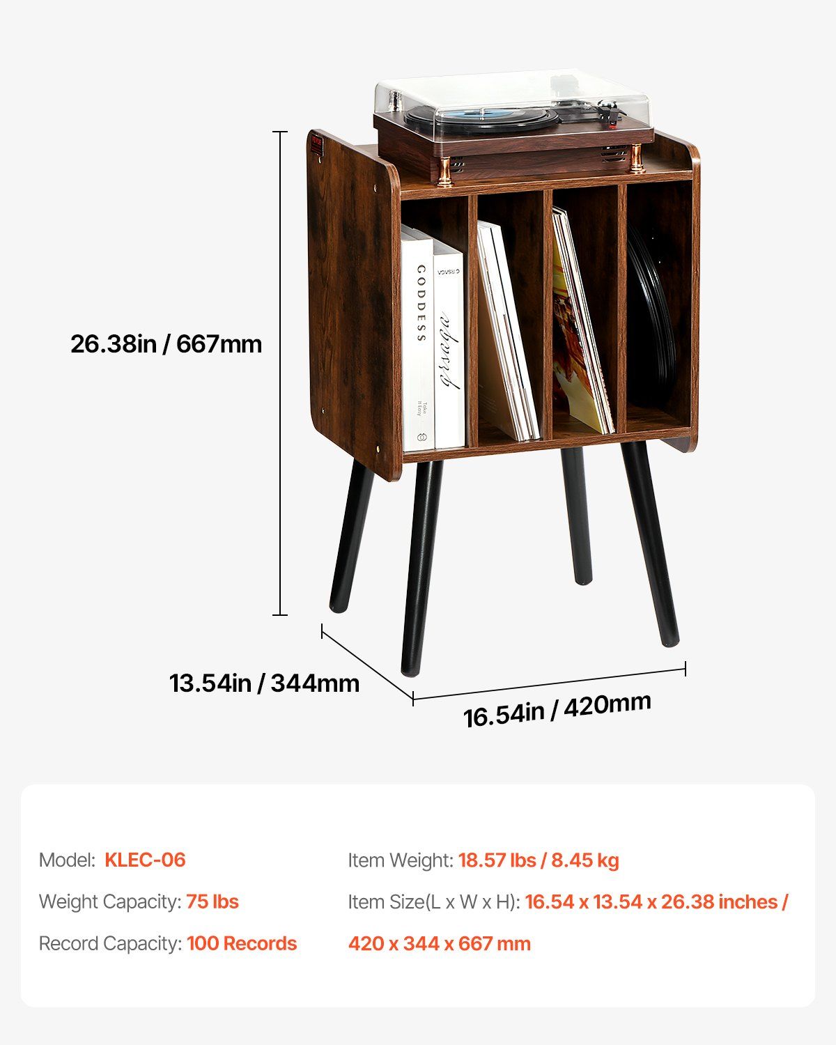 Record Player Stand, 2 Tiers Turntable Stand with 4 Cabinets, Holds up to 100 Albums, Wooden Vinyl Record V952-DCJZJDLK2CMZ4P6V1V0