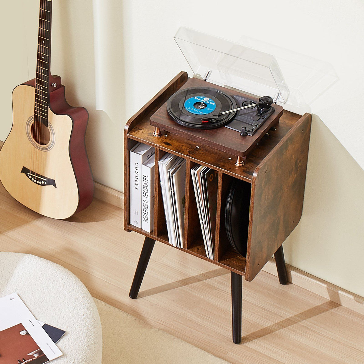 Record Player Stand, 2 Tiers Turntable Stand with 4 Cabinets, Holds up to 100 Albums, Wooden Vinyl Record V952-DCJZJDLK2CMZ4P6V1V0