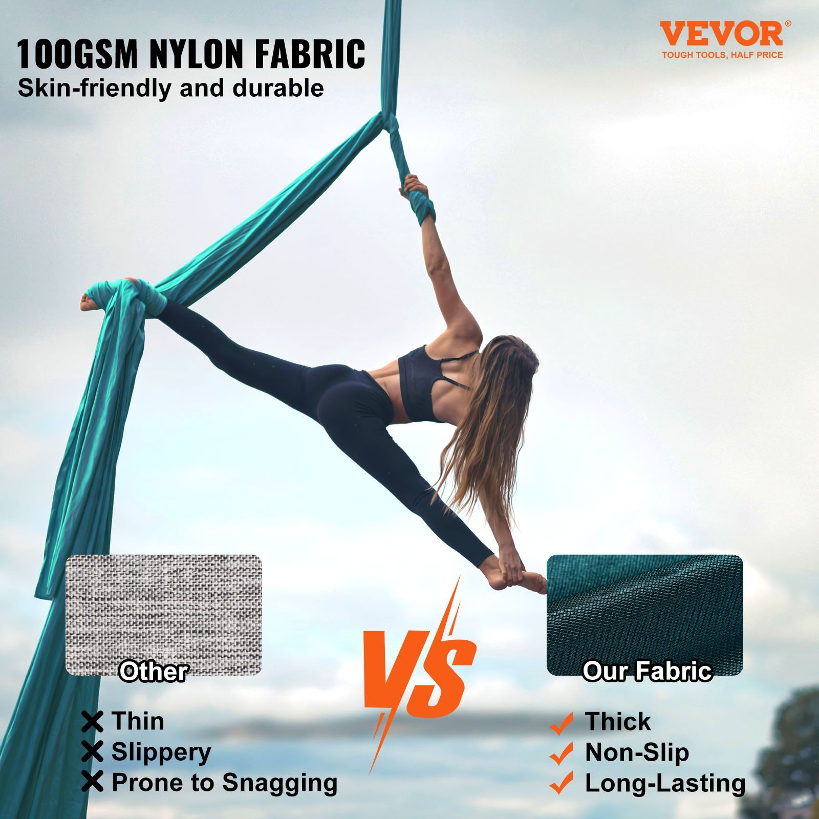 Aerial Silk & Yoga Swing, 10 m Length, Aerial Yoga Hammock Kit with 100gsm Nylon Fabric, Full Rigging V952-DCK10X28MMLCZSF51V0