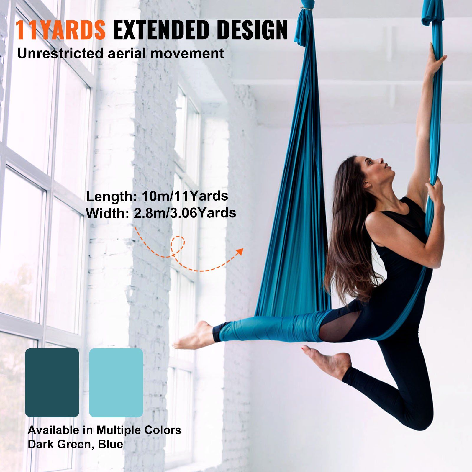 Aerial Silk & Yoga Swing, 10 m Length, Aerial Yoga Hammock Kit with 100gsm Nylon Fabric, Full Rigging V952-DCK10X28MMLCZSF51V0