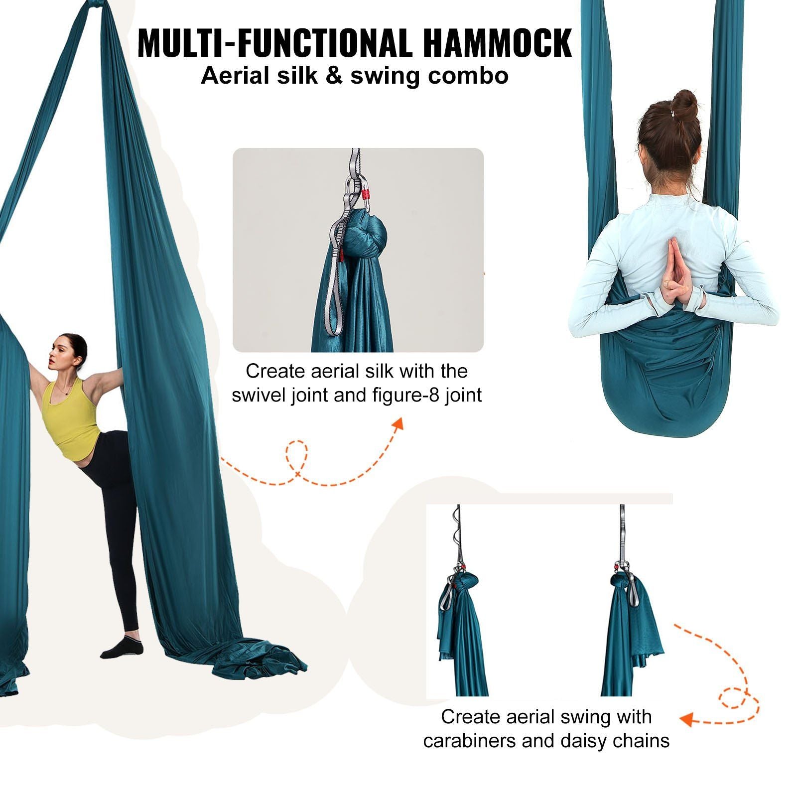Aerial Silk & Yoga Swing, 10 m Length, Aerial Yoga Hammock Kit with 100gsm Nylon Fabric, Full Rigging V952-DCK10X28MMLCZSF51V0