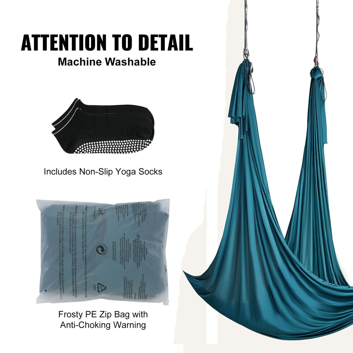 Aerial Silk & Yoga Swing, 10 m Length, Aerial Yoga Hammock Kit with 100gsm Nylon Fabric, Full Rigging V952-DCK10X28MMLCZSF51V0