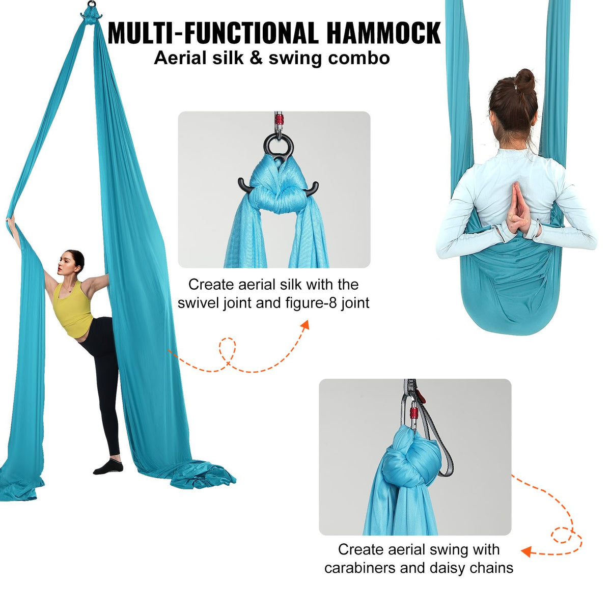 Aerial Silk & Yoga Swing, 10 m Length, Aerial Yoga Hammock Kit with 100gsm Nylon Fabric, Full Rigging V952-DCK10X28MQLSMTBOTV0