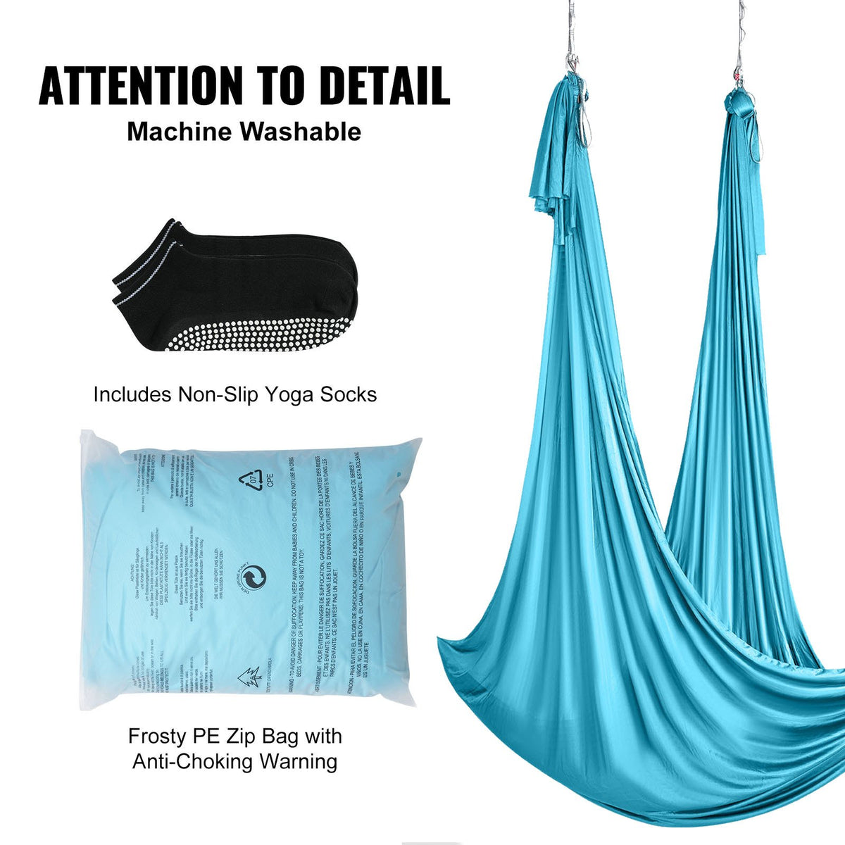 Aerial Silk & Yoga Swing, 10 m Length, Aerial Yoga Hammock Kit with 100gsm Nylon Fabric, Full Rigging V952-DCK10X28MQLSMTBOTV0