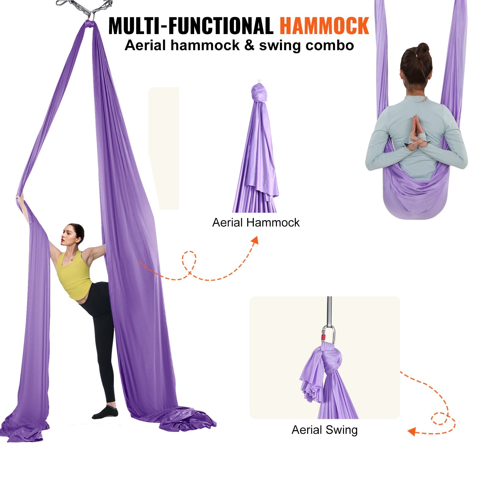 Aerial Yoga Hammock & Swing, 4 m Length, Yoga Starter Kit with 100gsm Nylon Fabric, Full Rigging Hardware and V952-DCK4X28MQZSCOPF54V0