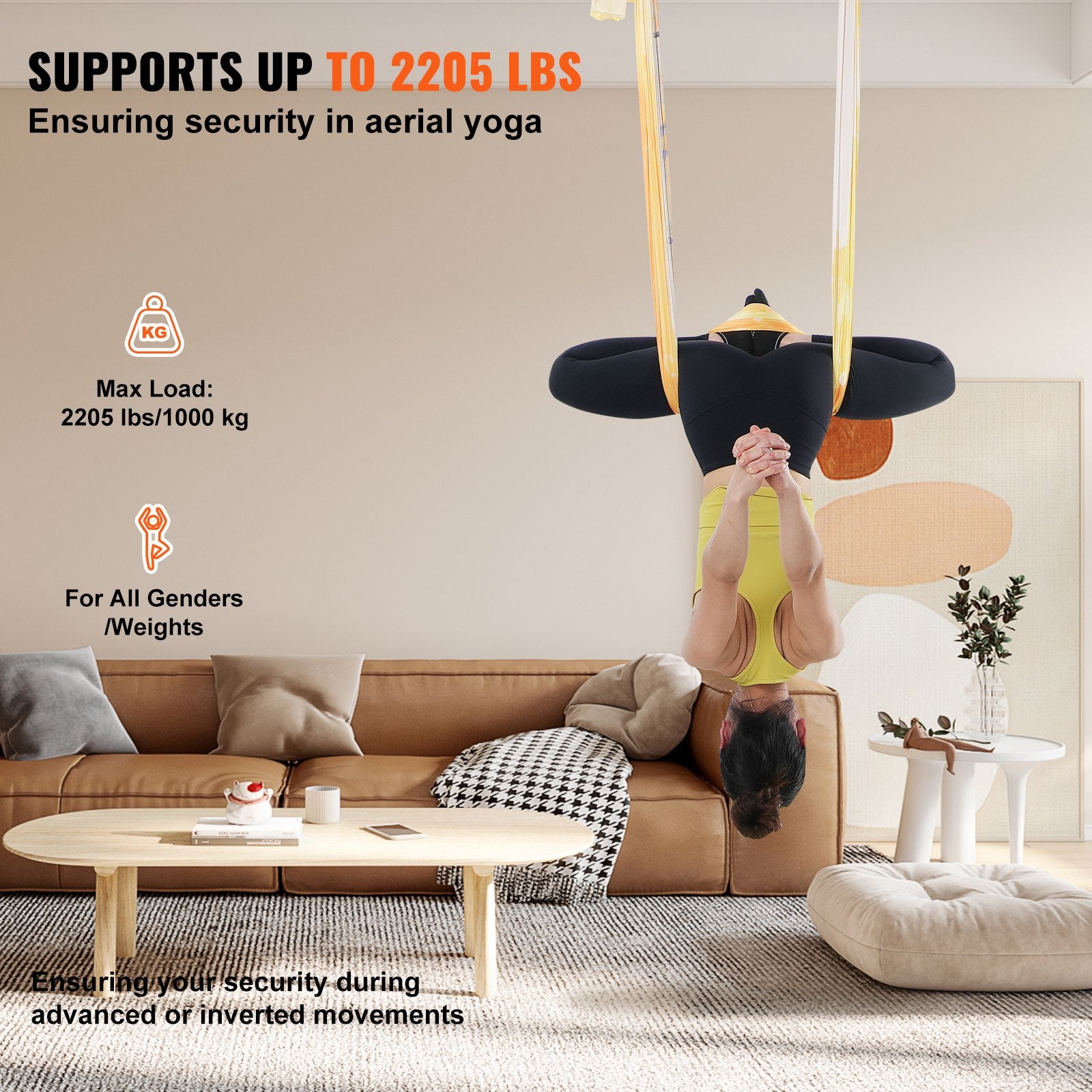 Aerial Yoga Hammock & Swing, 5 m Length, Aerial Yoga Starter Kit with 100gsm Nylon Fabric, Full Rigging V952-DCK5X28MJBJCTCNK6V0