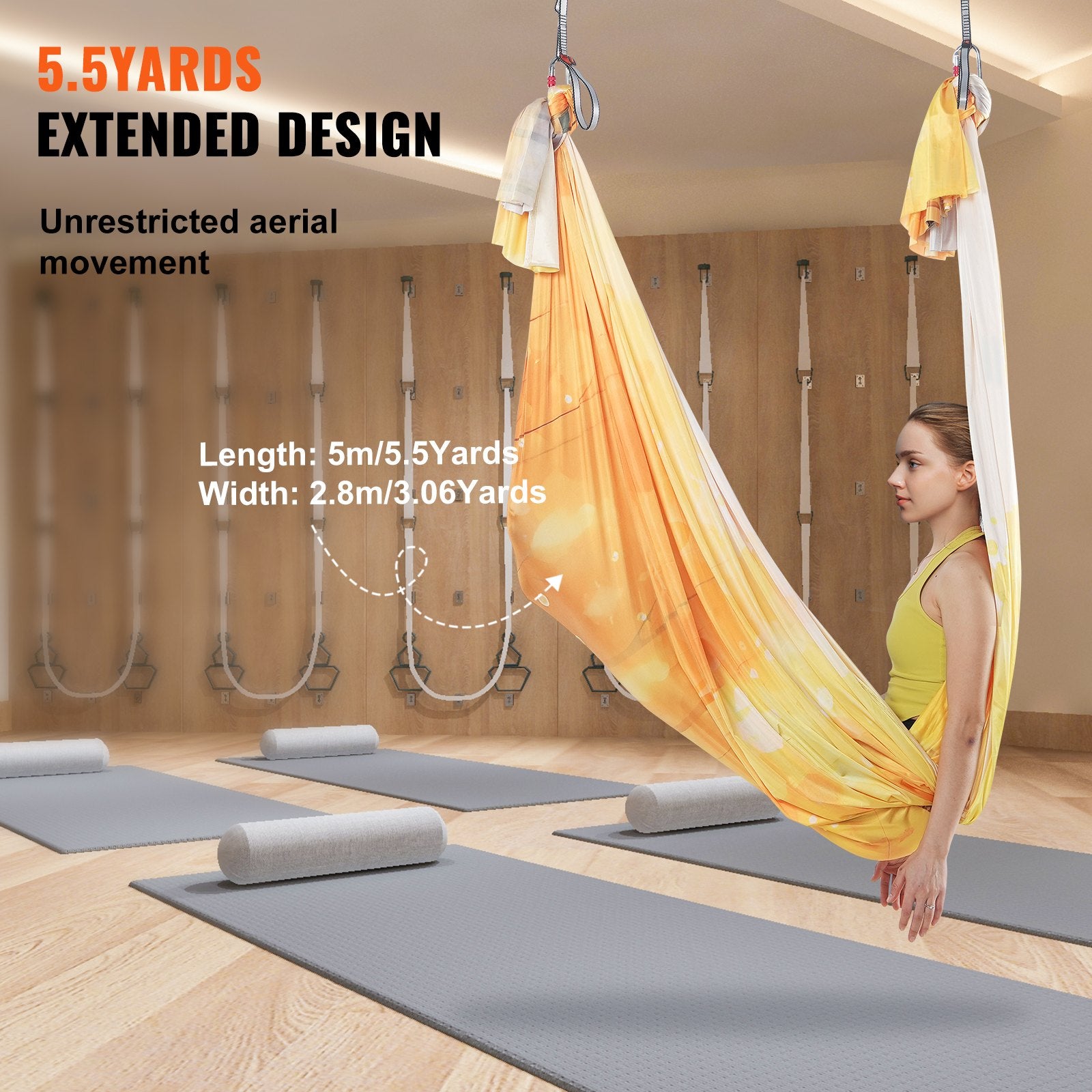 Aerial Yoga Hammock & Swing, 5 m Length, Aerial Yoga Starter Kit with 100gsm Nylon Fabric, Full Rigging V952-DCK5X28MJBJCTCNK6V0