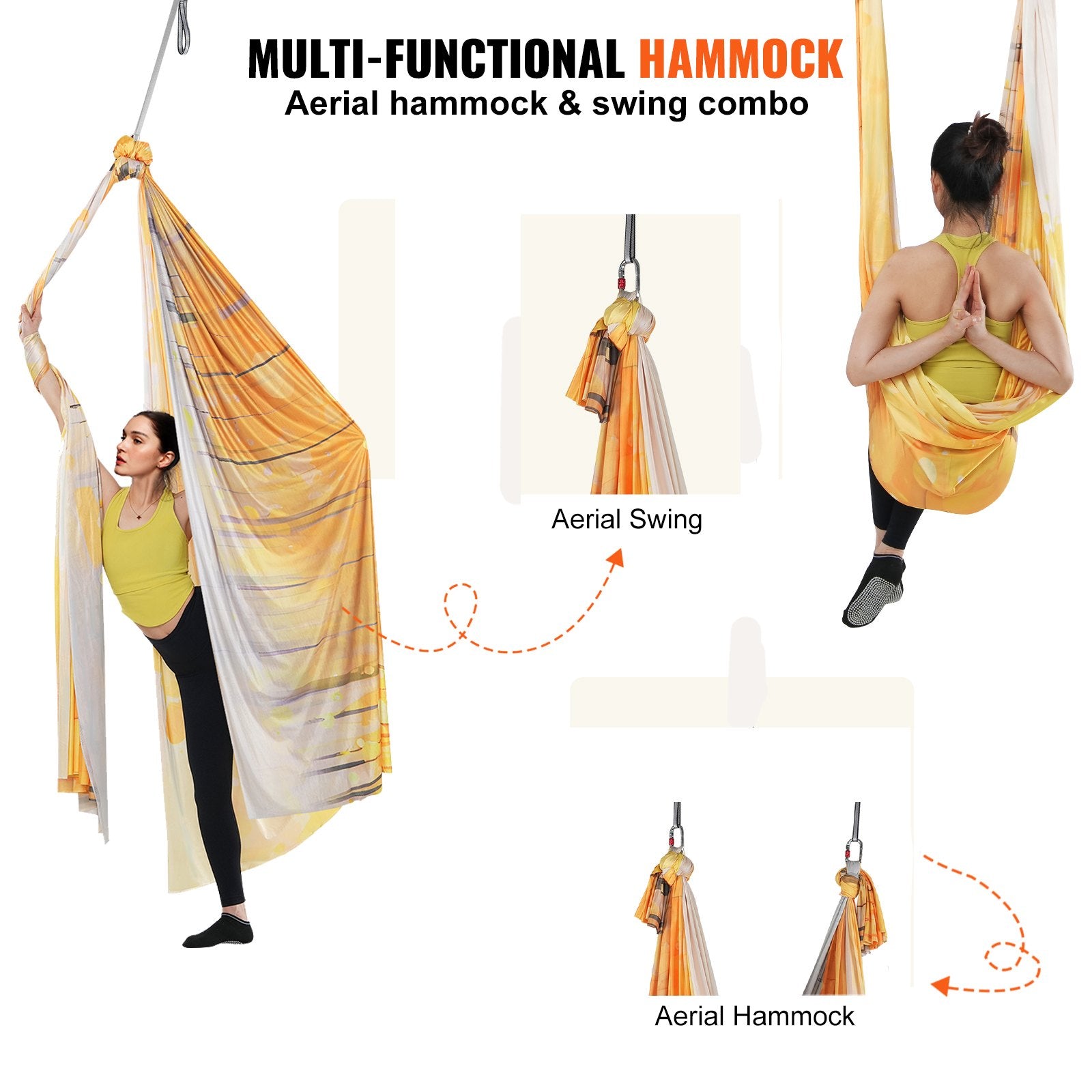 Aerial Yoga Hammock & Swing, 5 m Length, Aerial Yoga Starter Kit with 100gsm Nylon Fabric, Full Rigging V952-DCK5X28MJBJCTCNK6V0