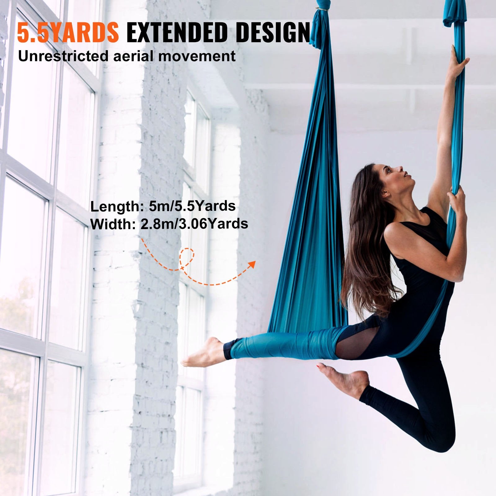 Aerial Yoga Hammock & Swing, 5 m Length Aerial Yoga Starter Kit with 100gsm Nylon Fabric, Full Rigging V952-DCK5X28MMLCBLHMSZV0