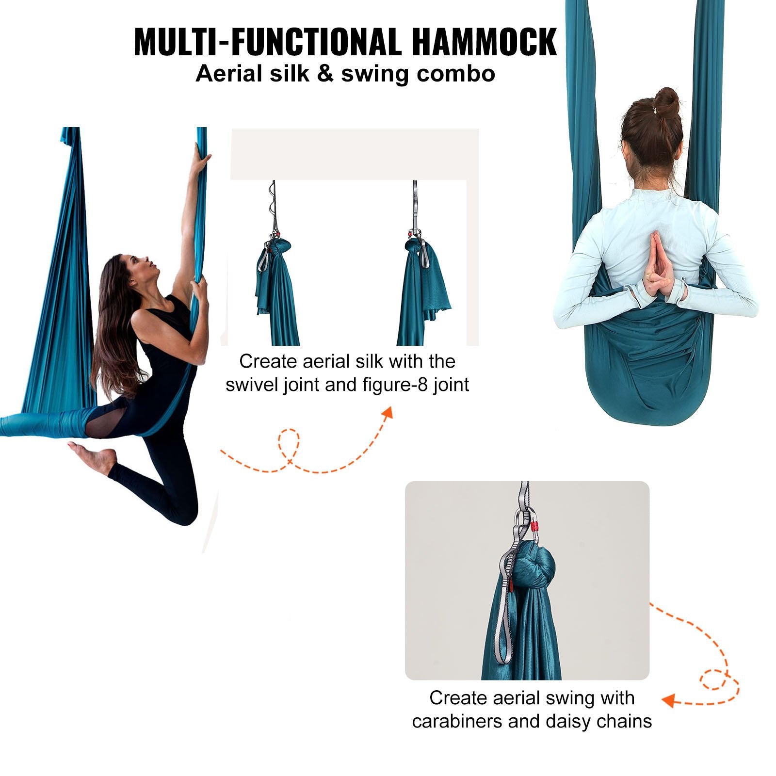 Aerial Yoga Hammock & Swing, 5 m Length Aerial Yoga Starter Kit with 100gsm Nylon Fabric, Full Rigging V952-DCK5X28MMLCBLHMSZV0