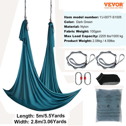 Aerial Yoga Hammock & Swing, 5 m Length Aerial Yoga Starter Kit with 100gsm Nylon Fabric, Full Rigging V952-DCK5X28MMLCBLHMSZV0