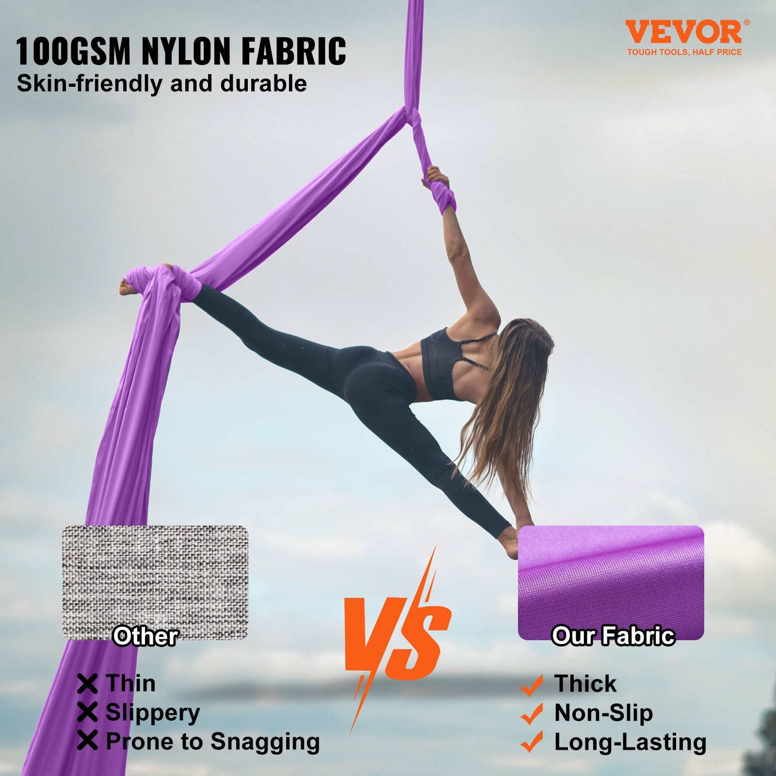 Aerial Silk & Yoga Swing, 8 m Length, Aerial Yoga Hammock Kit with 100gsm Nylon Fabric, Full Rigging Hardware V952-DCK822X28MSZR9A6KV0