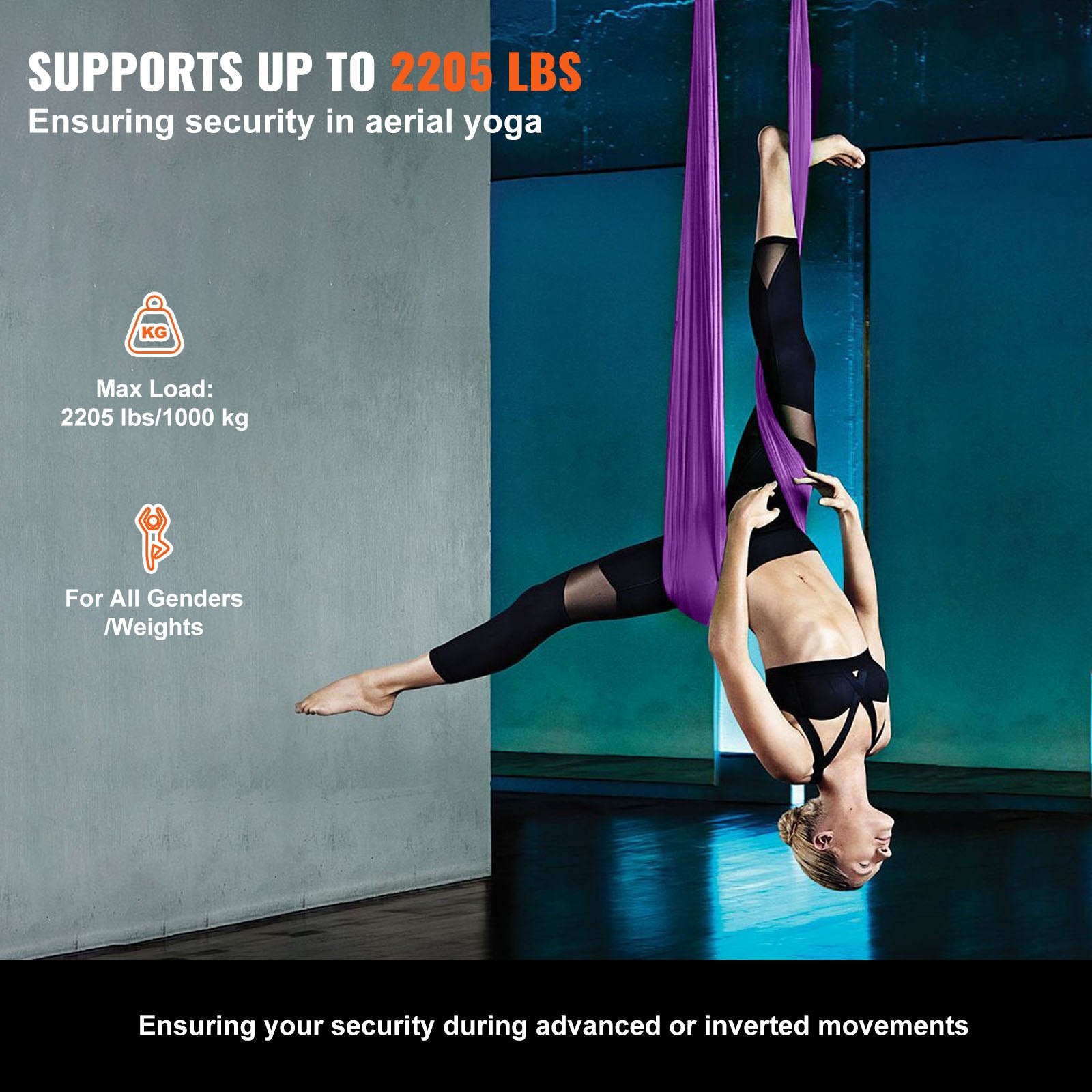 Aerial Silk & Yoga Swing, 8 m Length, Aerial Yoga Hammock Kit with 100gsm Nylon Fabric, Full Rigging Hardware V952-DCK822X28MSZR9A6KV0