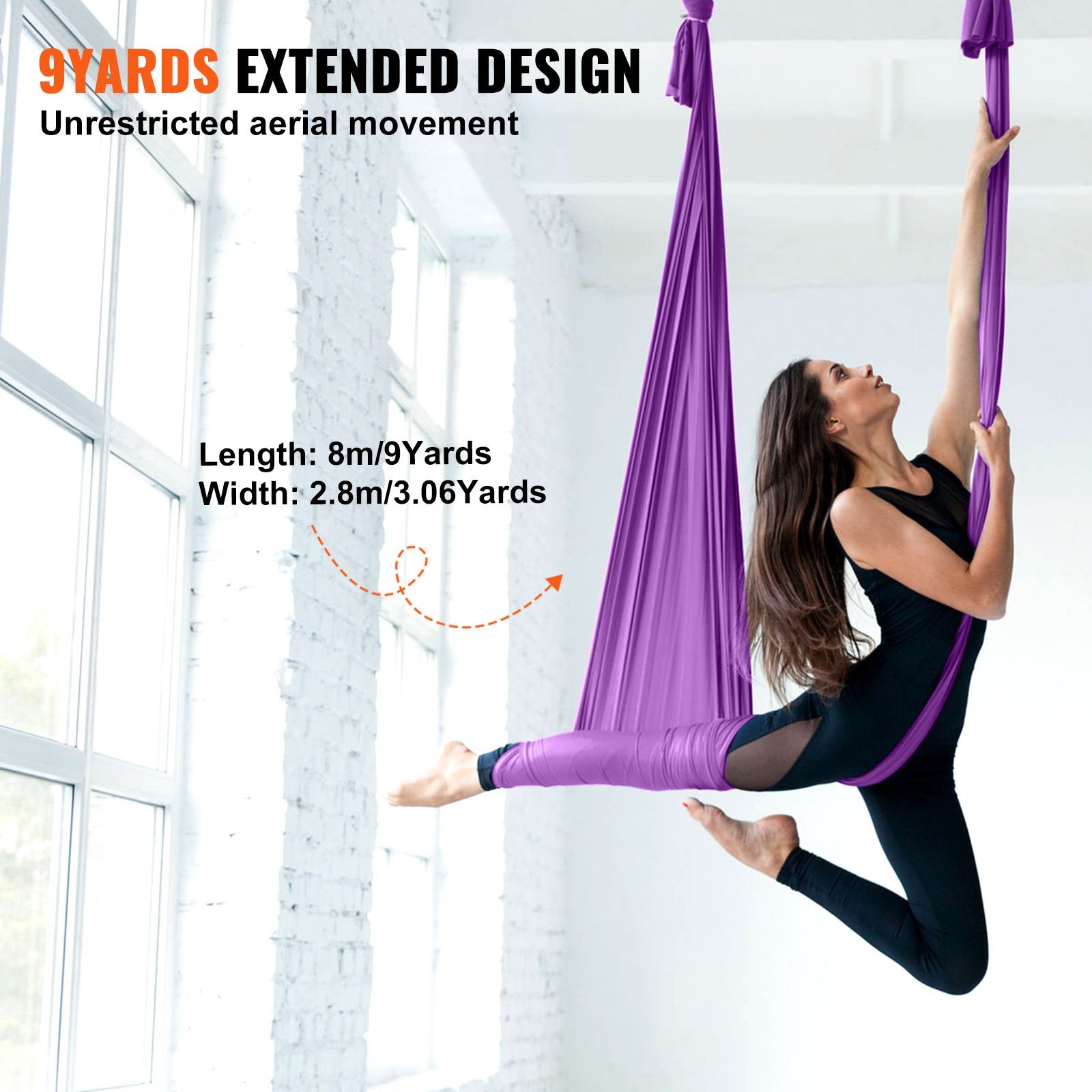 Aerial Silk & Yoga Swing, 8 m Length, Aerial Yoga Hammock Kit with 100gsm Nylon Fabric, Full Rigging Hardware V952-DCK822X28MSZR9A6KV0