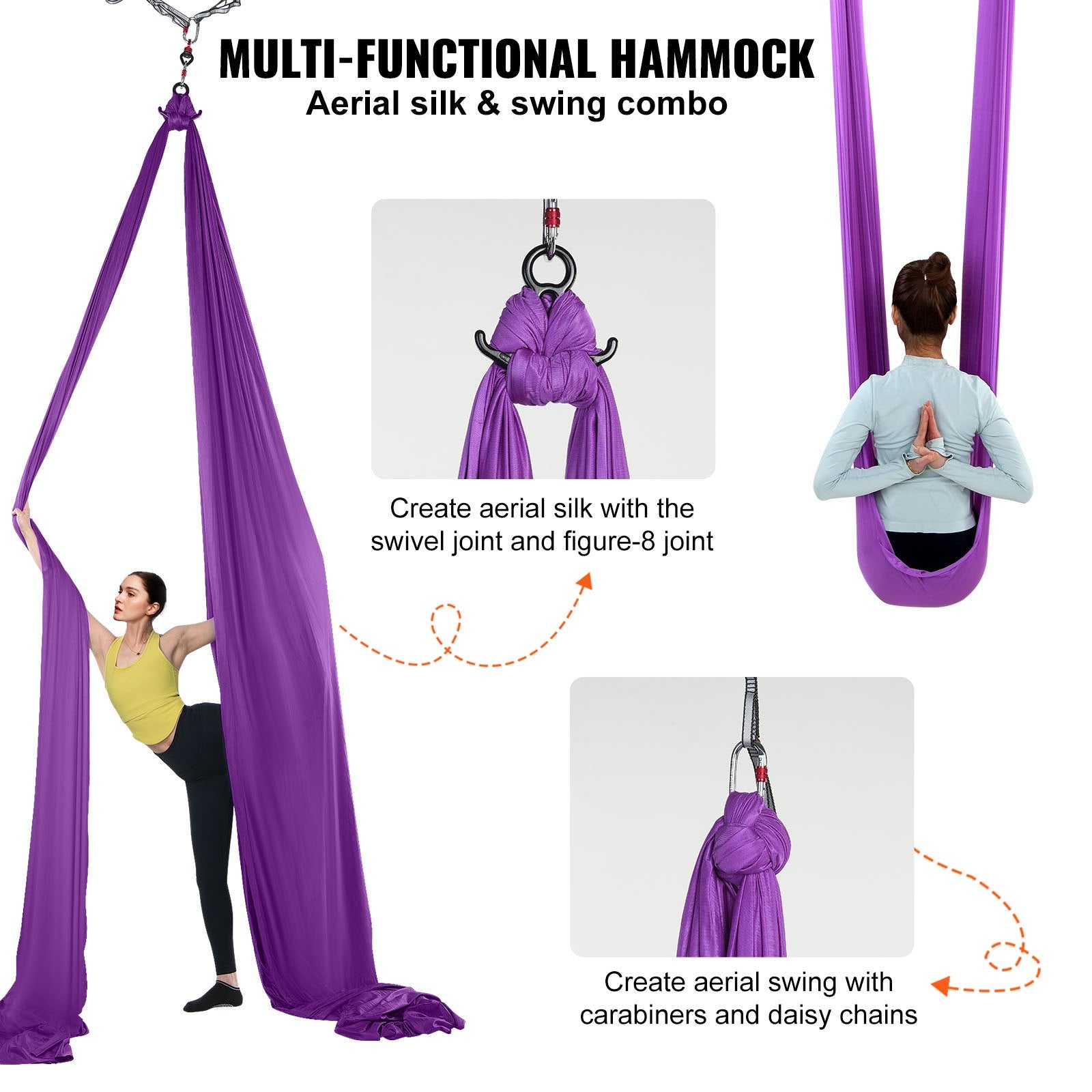 Aerial Silk & Yoga Swing, 8 m Length, Aerial Yoga Hammock Kit with 100gsm Nylon Fabric, Full Rigging Hardware V952-DCK822X28MSZR9A6KV0