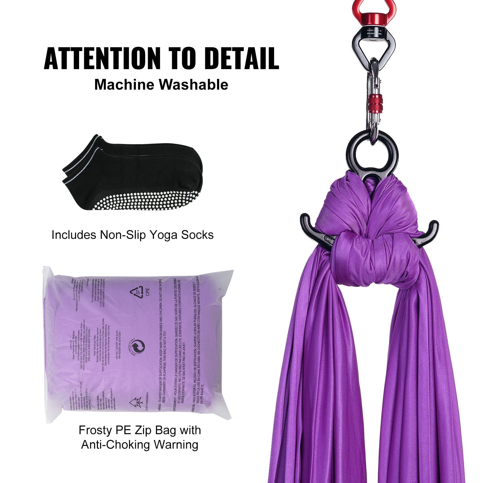 Aerial Silk & Yoga Swing, 8 m Length, Aerial Yoga Hammock Kit with 100gsm Nylon Fabric, Full Rigging Hardware V952-DCK822X28MSZR9A6KV0