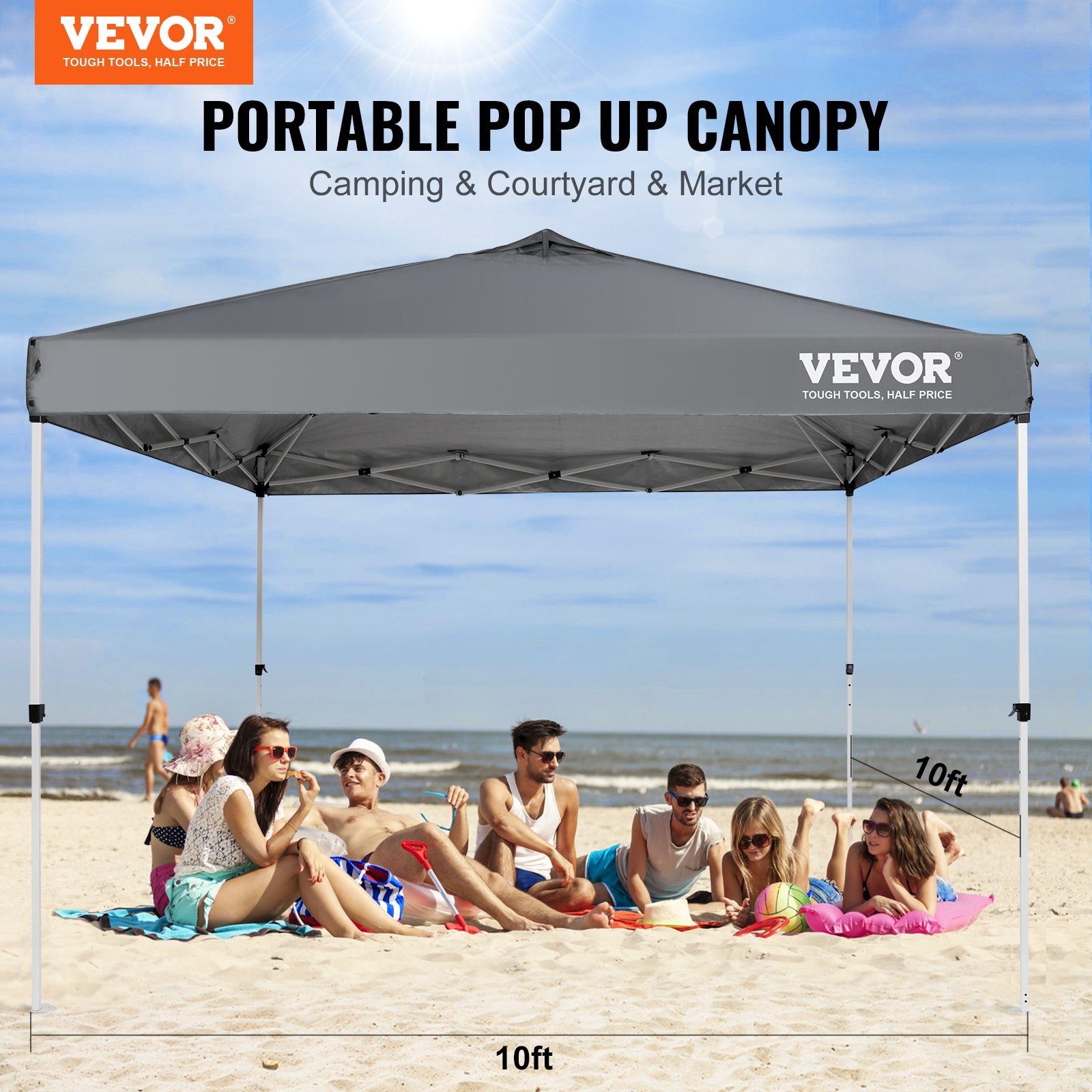 Pop Up Canopy Tent, 10 x 10 ft, 250 D PU Silver Coated Tarp, with Portable Roller Bag and 4 Sandbags, V952-DCSTPS10X10FTASXAV0