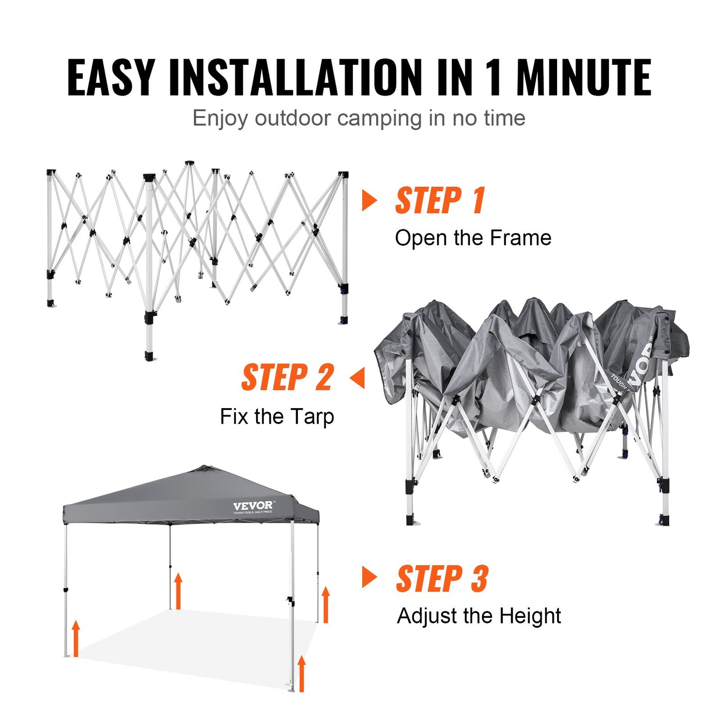 Pop Up Canopy Tent, 10 x 10 ft, 250 D PU Silver Coated Tarp, with Portable Roller Bag and 4 Sandbags, V952-DCSTPS10X10FTASXAV0