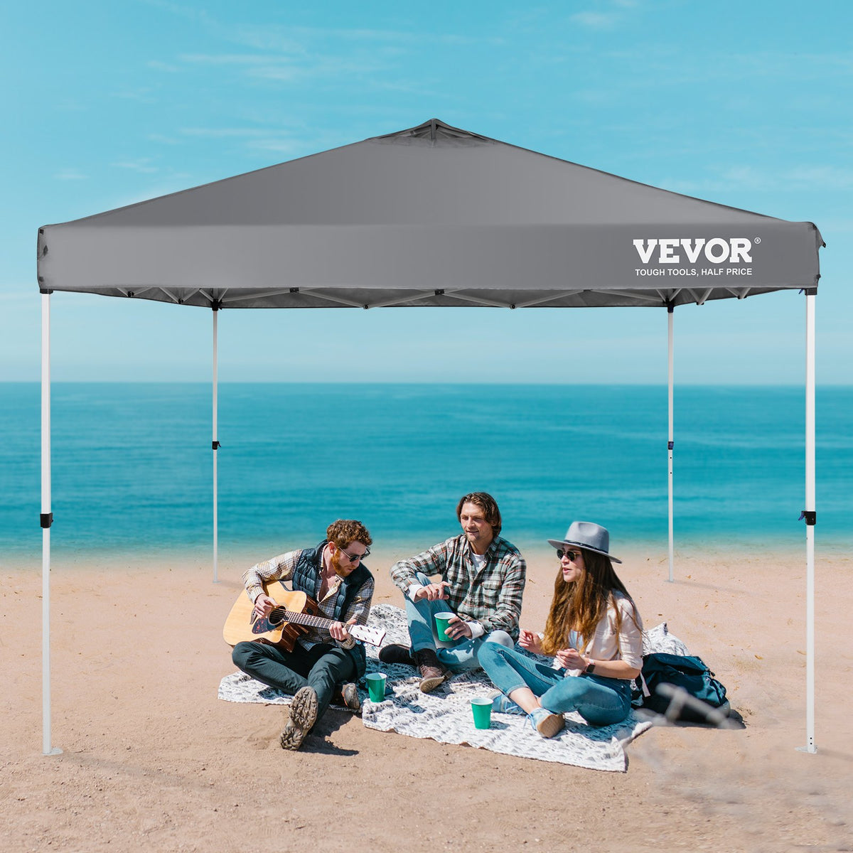 Pop Up Canopy Tent, 10 x 10 ft, 250 D PU Silver Coated Tarp, with Portable Roller Bag and 4 Sandbags, V952-DCSTPS10X10FTASXAV0