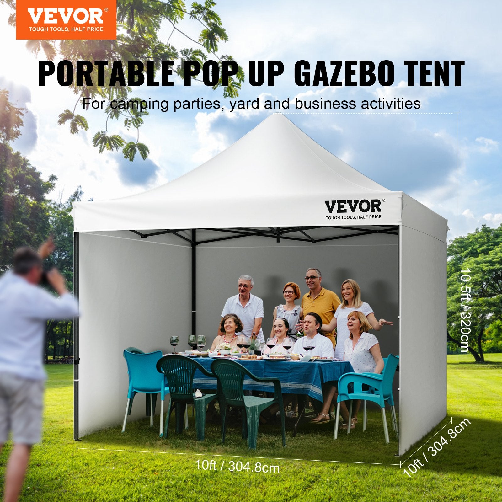 Pop Up Canopy Tent Outdoor Gazebo Tent 10x10FT with Sidewalls & Bag White V952-DCSYPBS1010FTGMH8V0