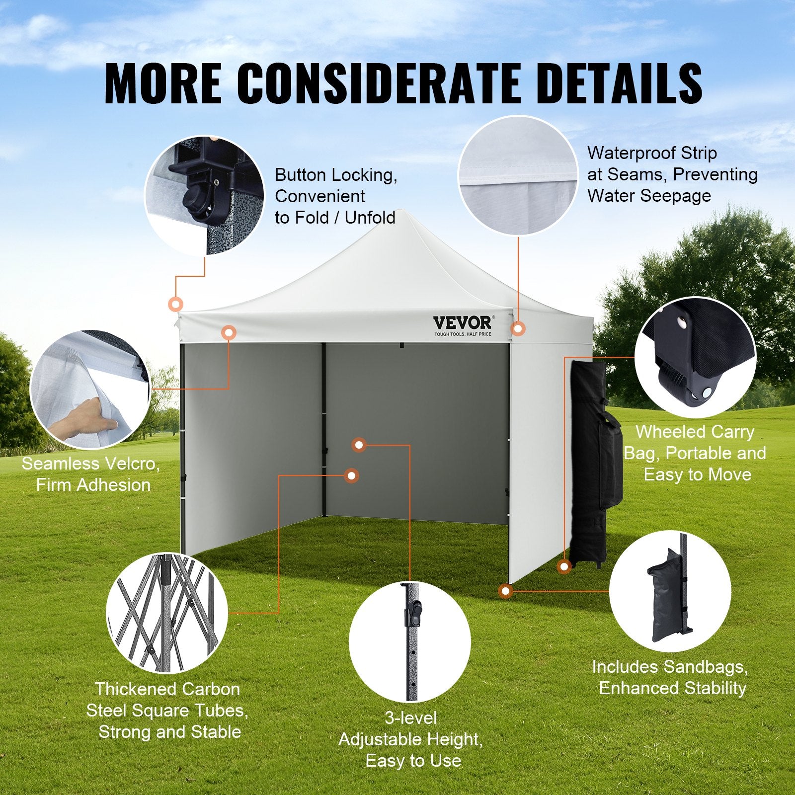 Pop Up Canopy Tent Outdoor Gazebo Tent 10x10FT with Sidewalls & Bag White V952-DCSYPBS1010FTGMH8V0