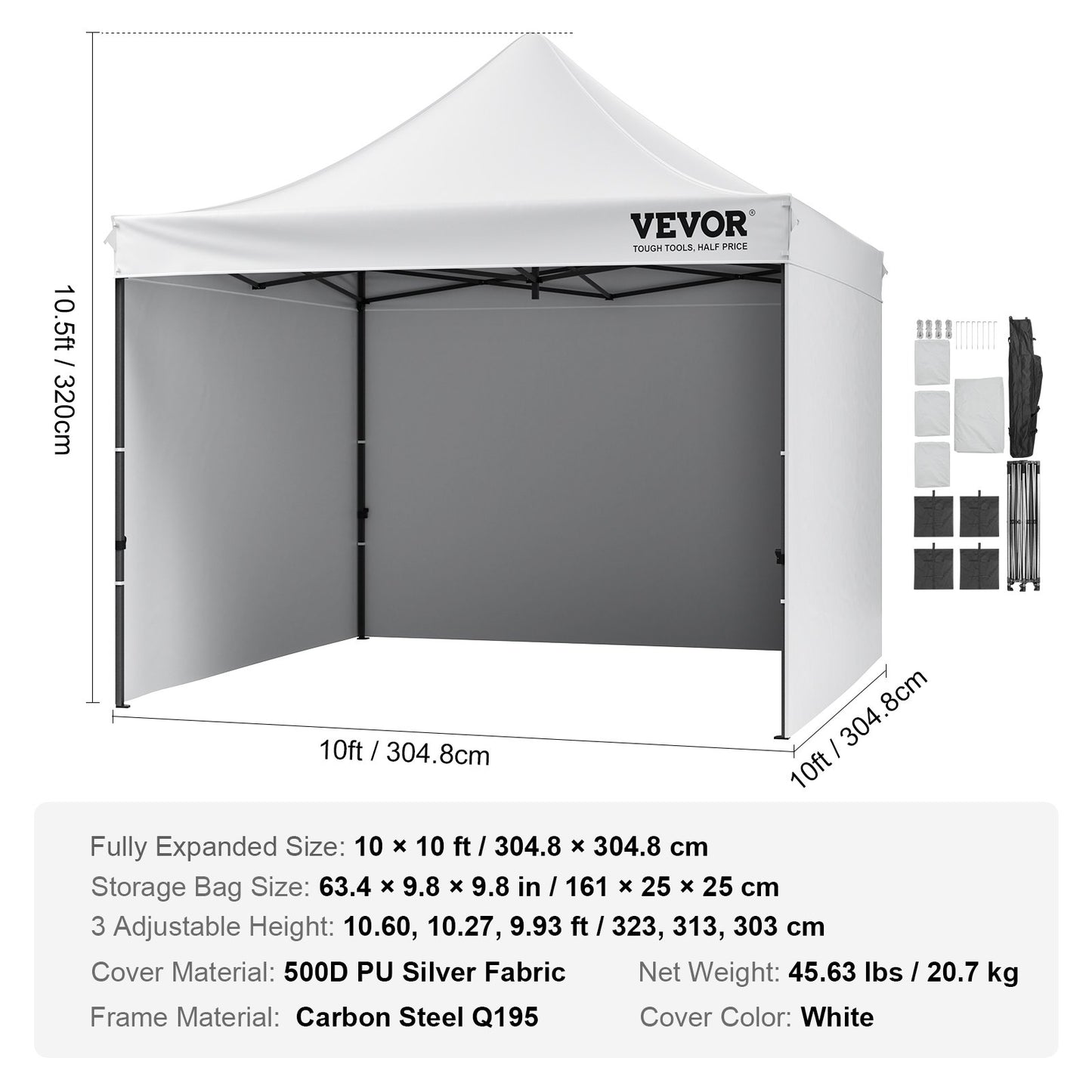 Pop Up Canopy Tent Outdoor Gazebo Tent 10x10FT with Sidewalls & Bag White V952-DCSYPBS1010FTGMH8V0